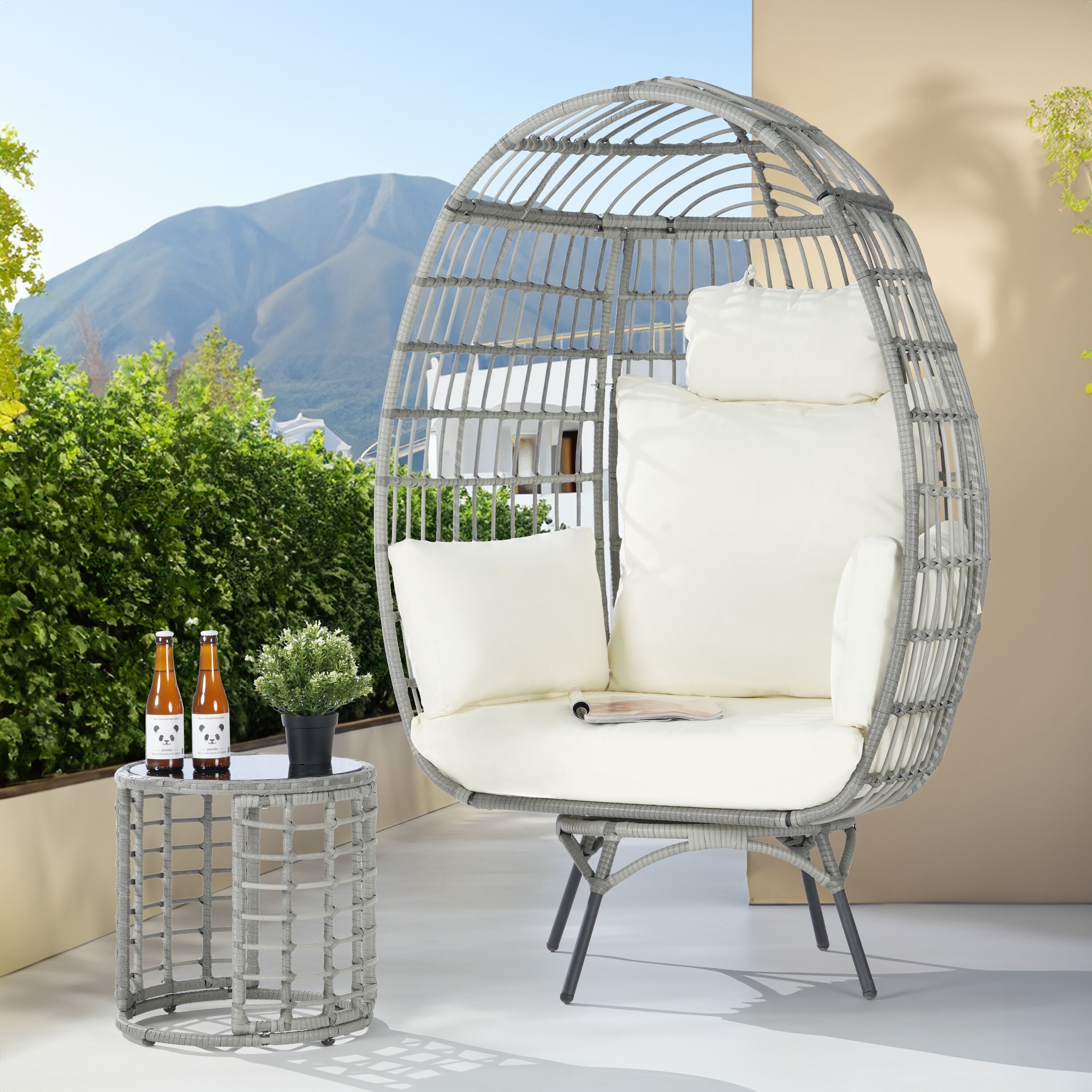 SANSTAR L-RJDC61BE-AC 2 -Piece Wicker Patio Conversation Set with Off-white Cushions