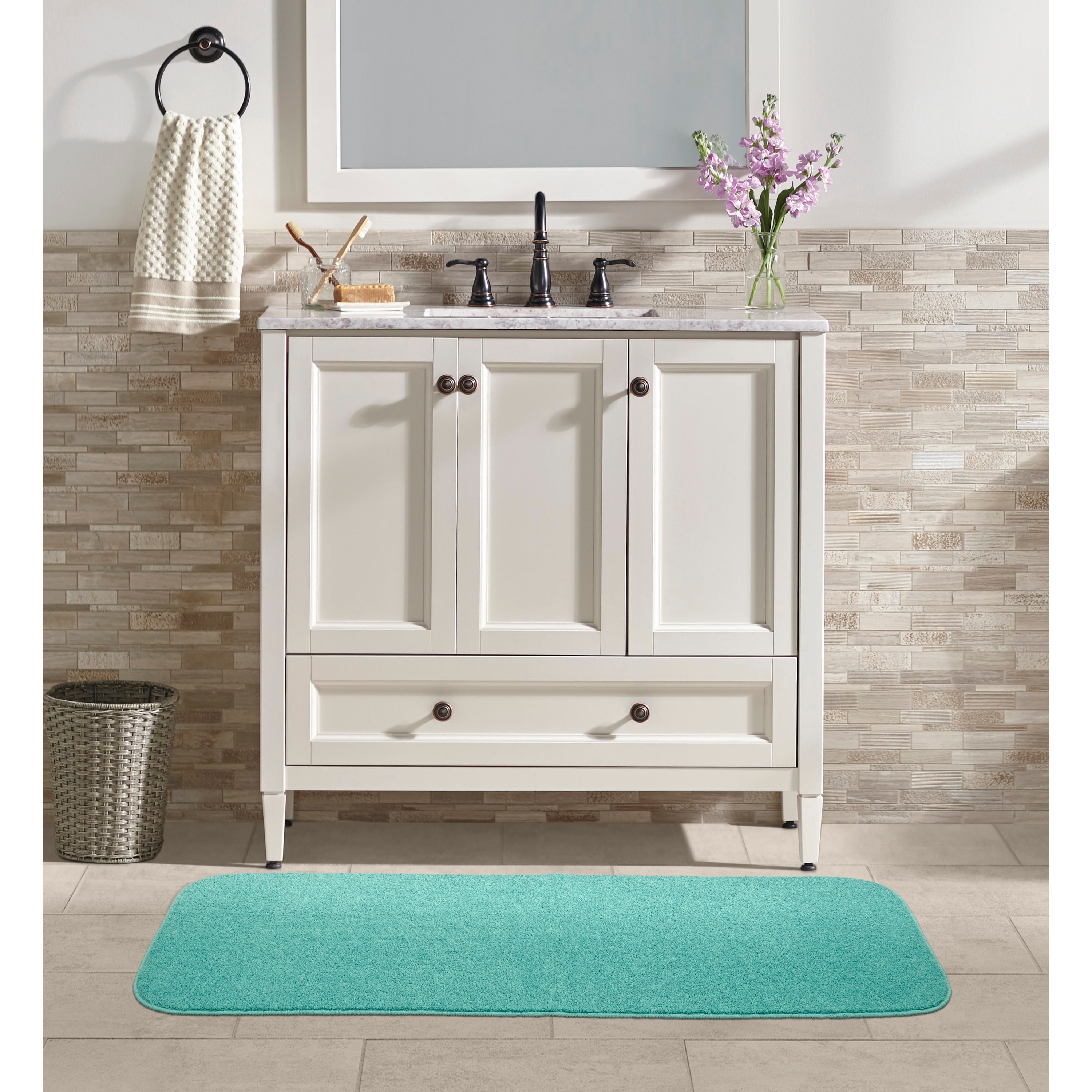 Garland Rug BA360W022060520 Gramercy 22-Inches x 60-Inches Sea Foam Polypropylene Bath rug