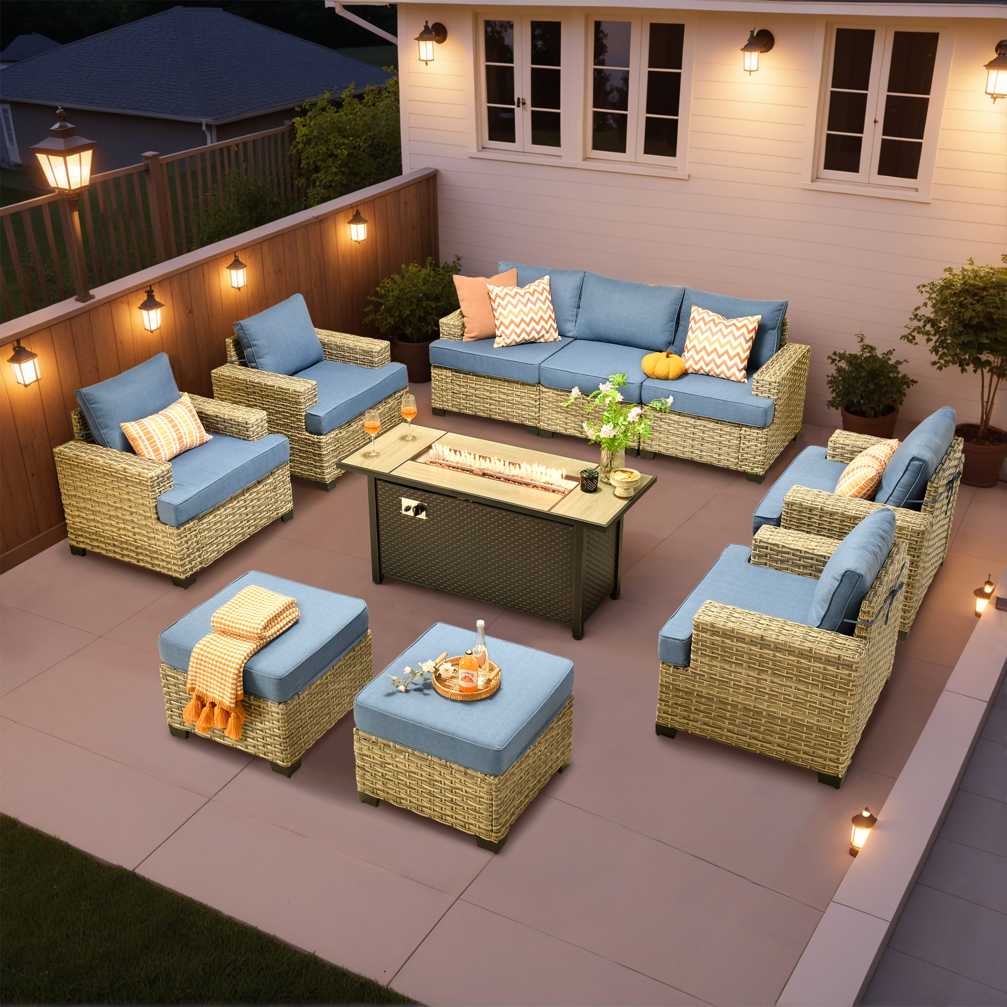 ALTRIGUS 6L-CFP8503-TBS510-AL 10 -Piece Wicker Patio Sofa Conversation Set with Blue Cushions