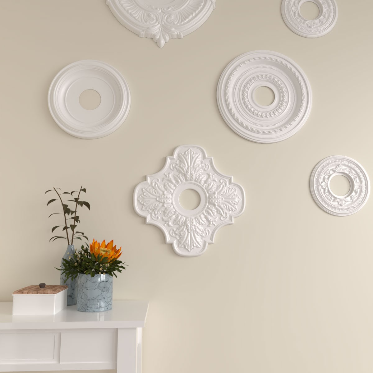 Primed White Polyurethane Peralta Ceiling Medallion, 17.75 Inches