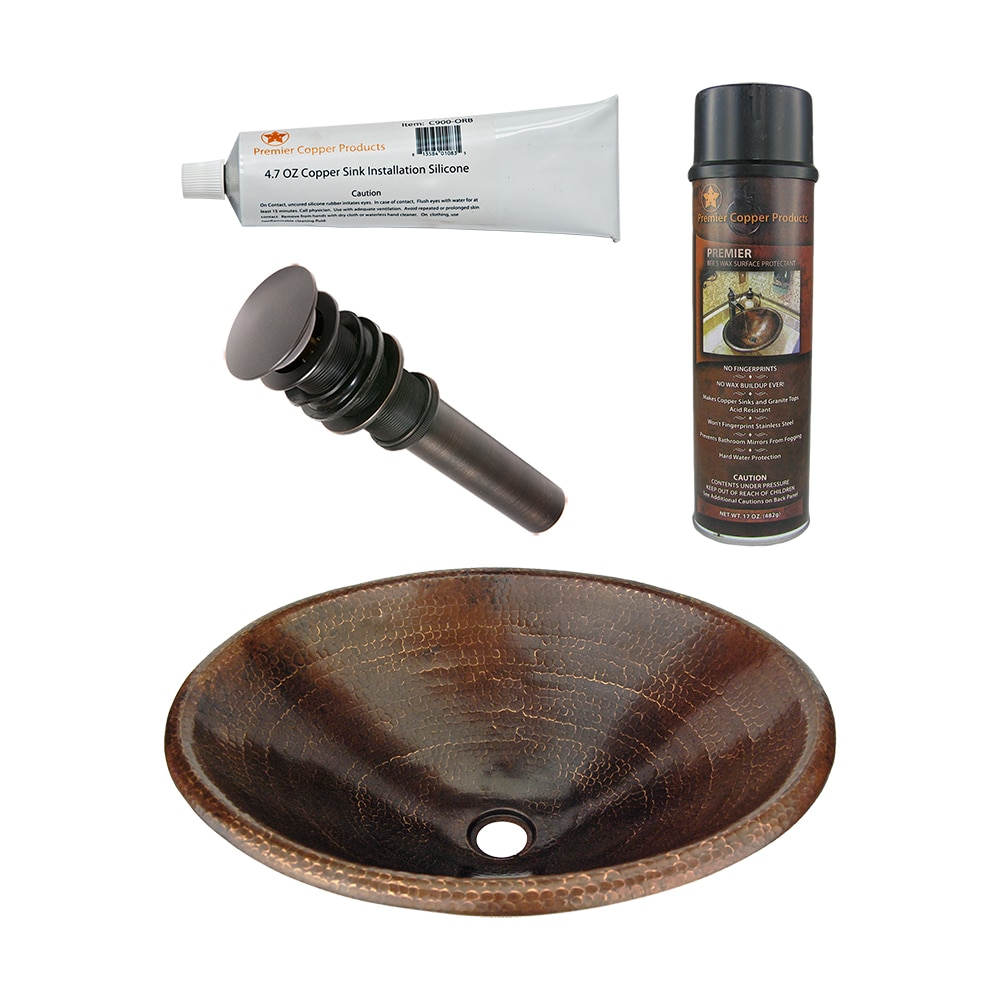 PREMIER COPPER PRODUCTS BSP5-LO20RDB-P Copper 20-in Drop-in Oval Rustic Oil Rubbed Bronze Bathroom Sink with Drain Included