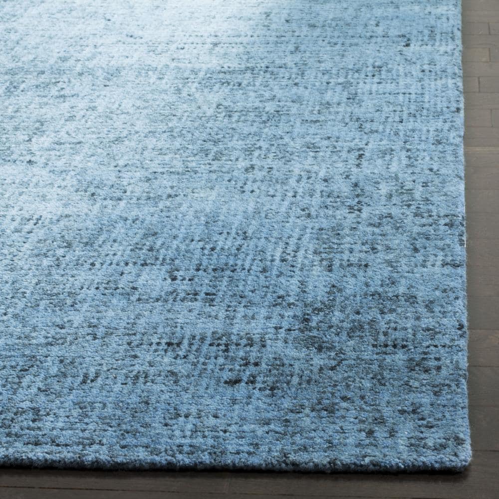 Handmade Blue Abstract Wool Rectangular Area Rug