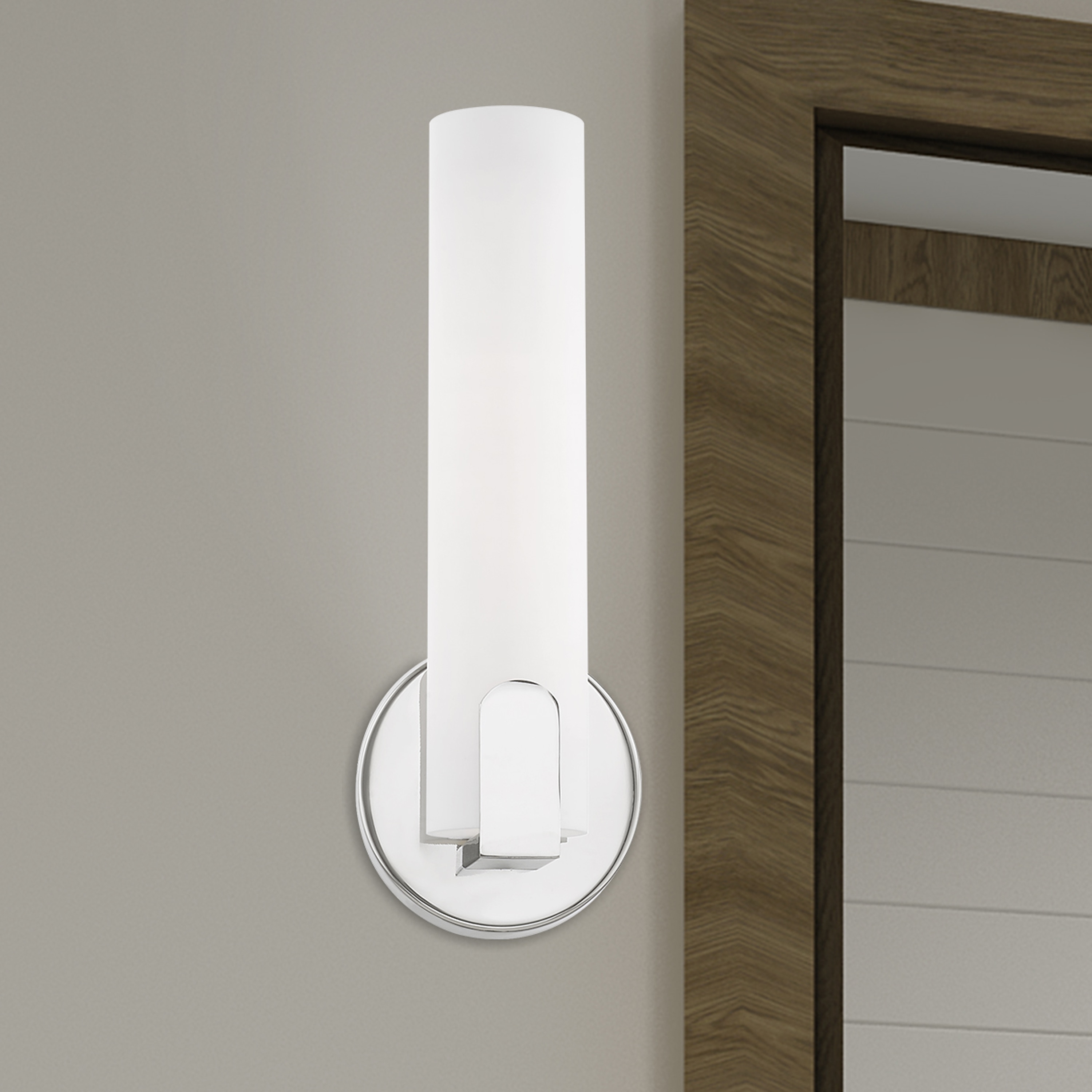 Sleek Polished Chrome LED Wall Sconce with Satin White Shade