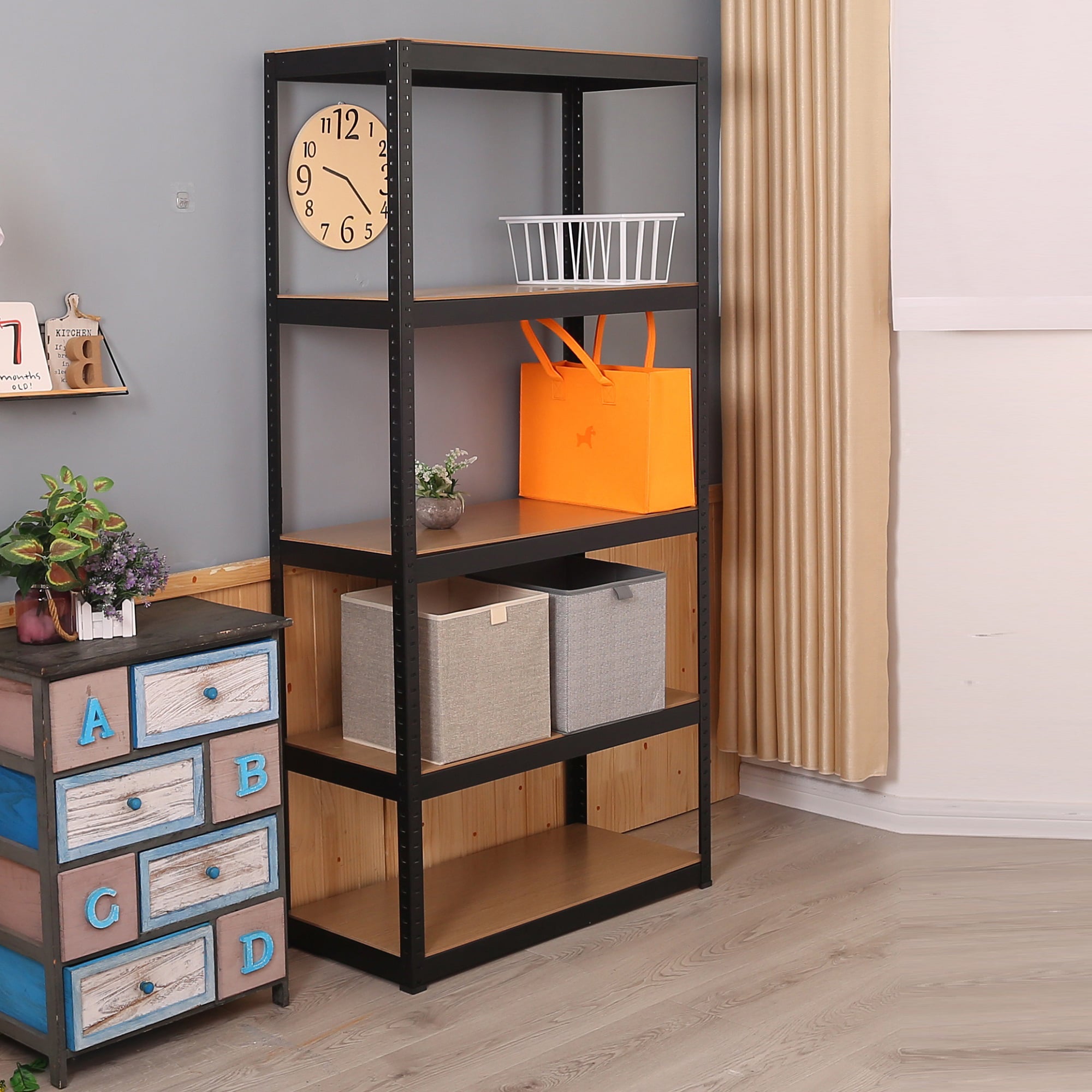 Sunrinx MG66-5-SN Steel 5 -Tier Utility shelving unit ( 35.4-in W x 15.7-in D x 70.8-in H ) ( Black , ( 330-lb lbs. Capacity Per Shelf )