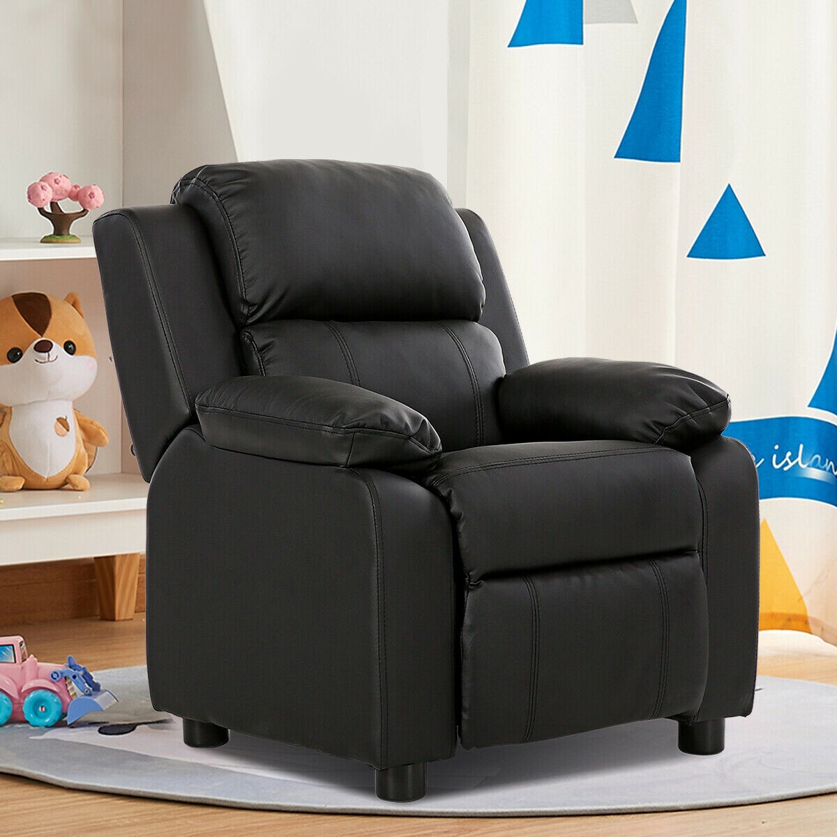 WELLFOR RT Kids Chairs 29 in Black Upholstered Kids Accent Chair