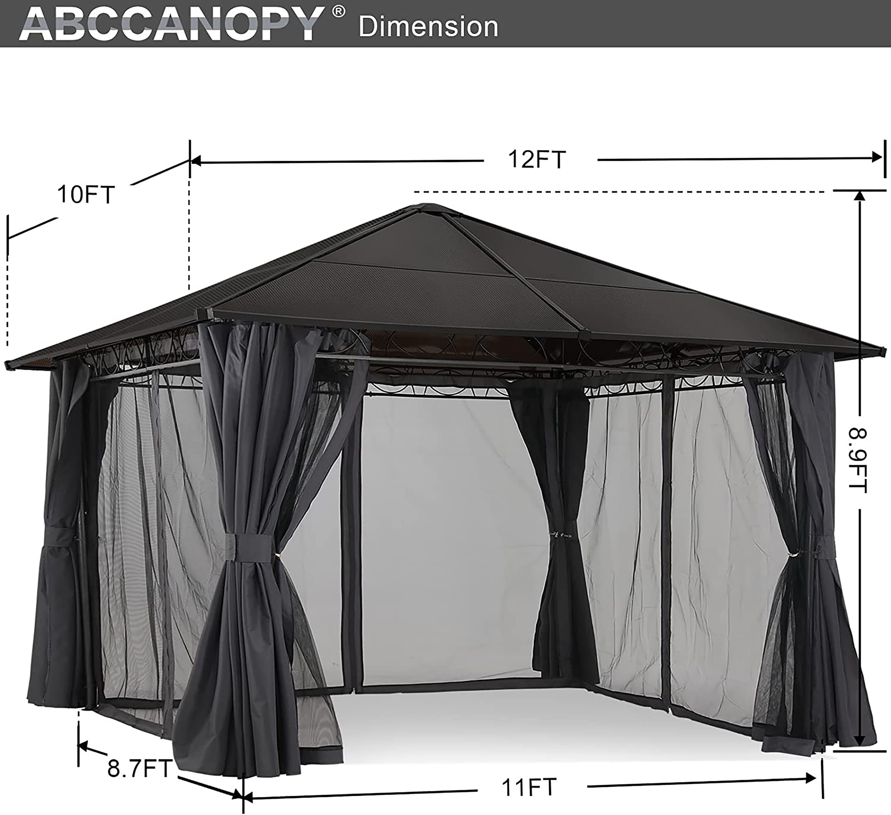 ABCCANOPY 12-ft X 10-ft Rectangle Dark Gray Metal Polycarbonate Roof ...