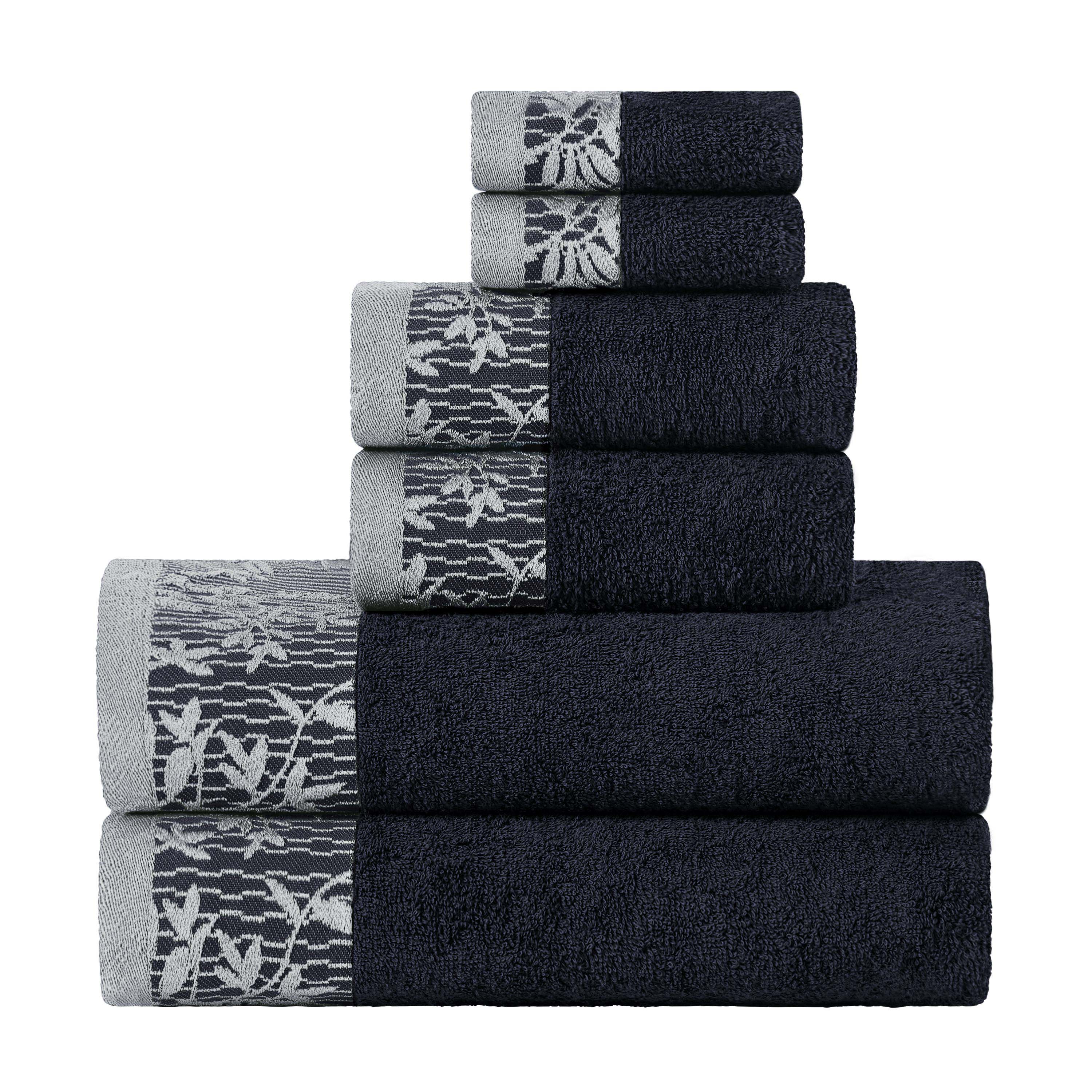 Slickblue Cotton Quick Dry Jacquard Border Bath Towel Set Bathroom Towels Collection for Family Use Multiple Size and Color Options