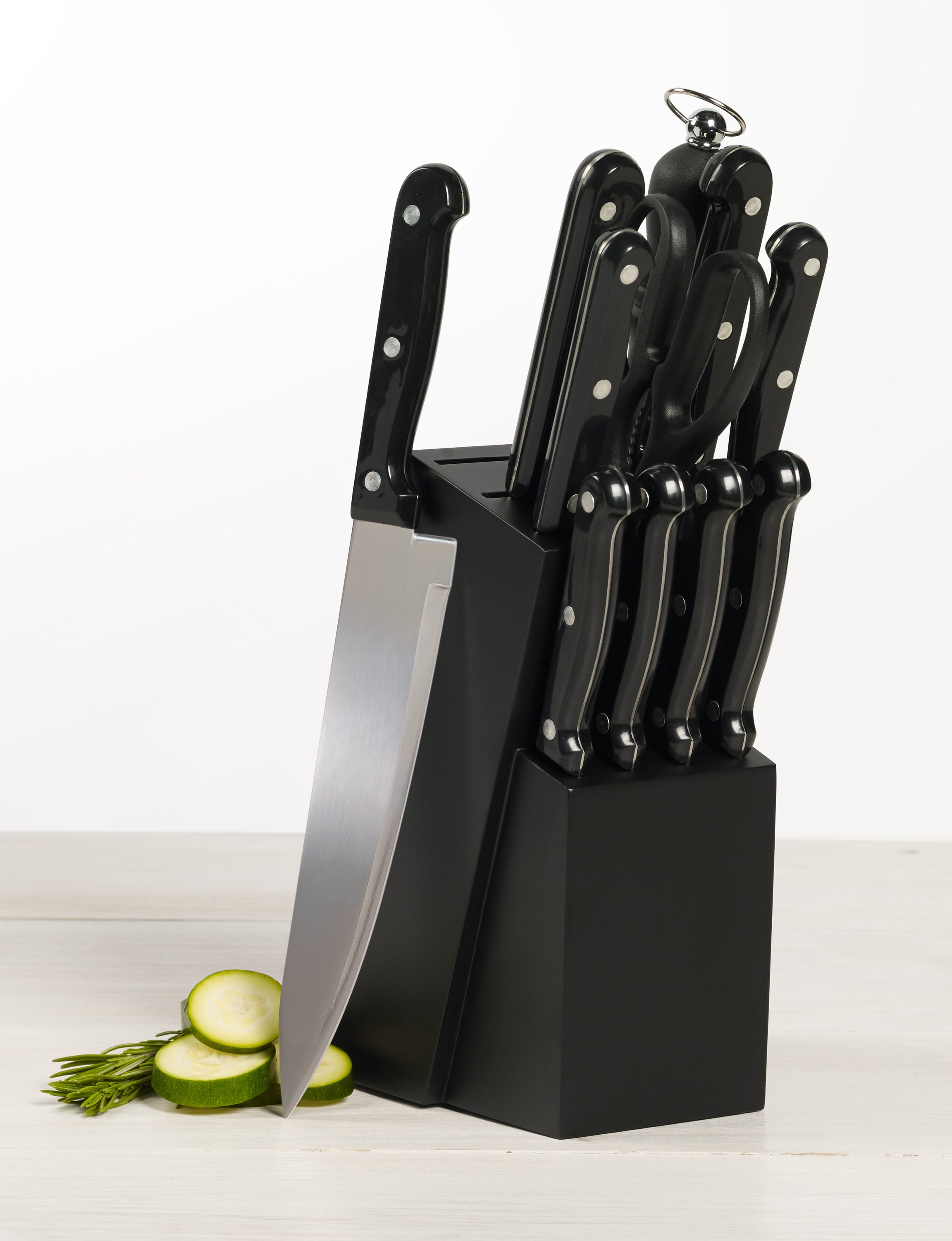 EatNeat 12-PC Black Knife Set, 5 SS Knives w/Sheaths, Cutting