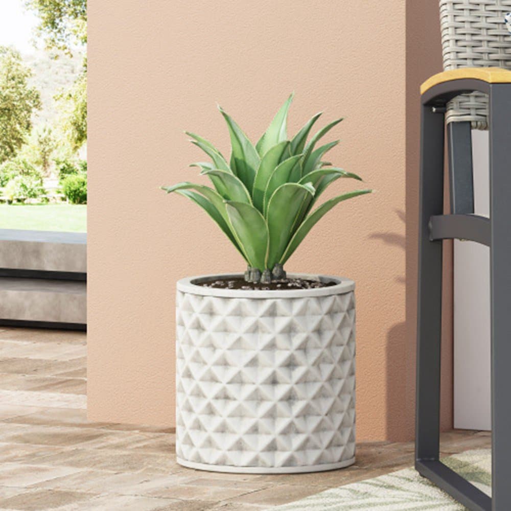 Round 10-in W x 10-in H White Mixed/Composite Indoor/Outdoor Planter | - Zeus & Ruta BL02GA-09