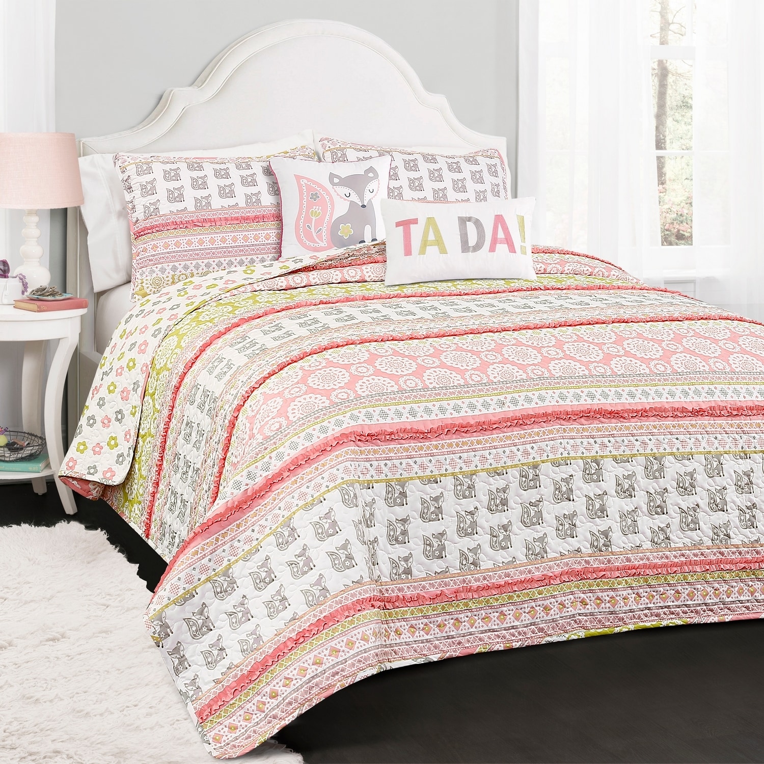 Lush Decor 16T002269 Pink Stripe Reversible Full/Queen Quilt