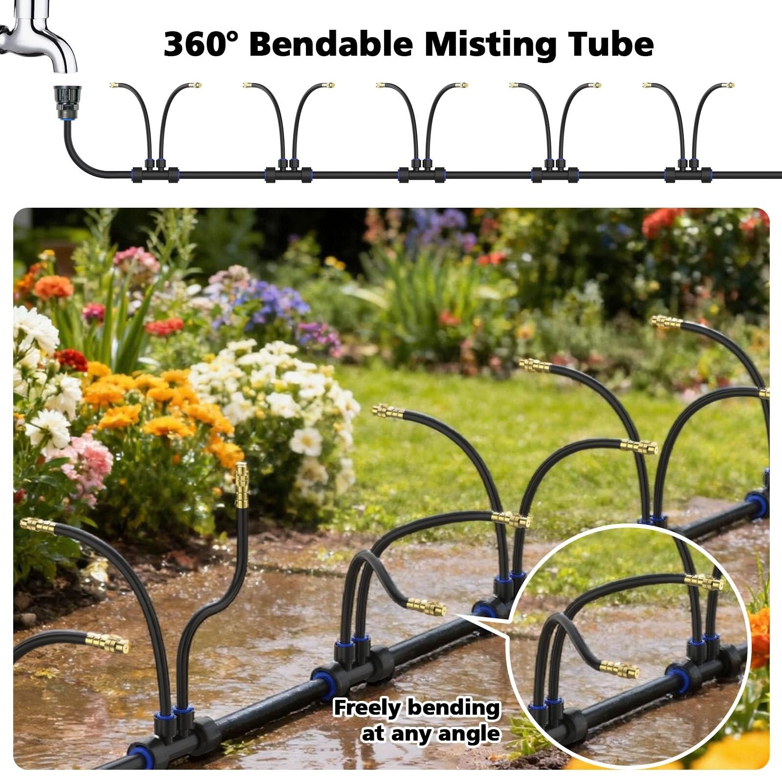 Etokfoks Drip Irrigation System 2 Ports 360 Degree Adjustable Watering ...