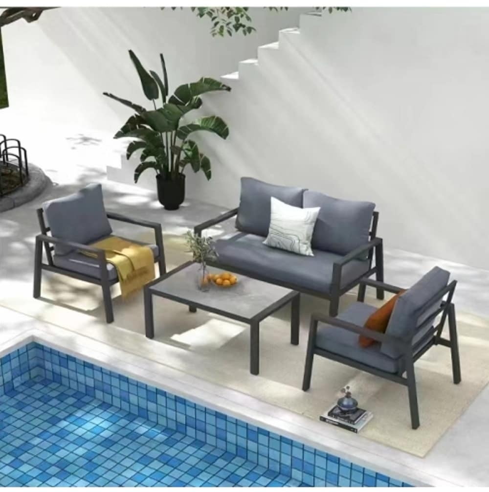 ZAKLOOP WUW2099S00024 4-Piece Patio Conversation Set with Gray Cushions