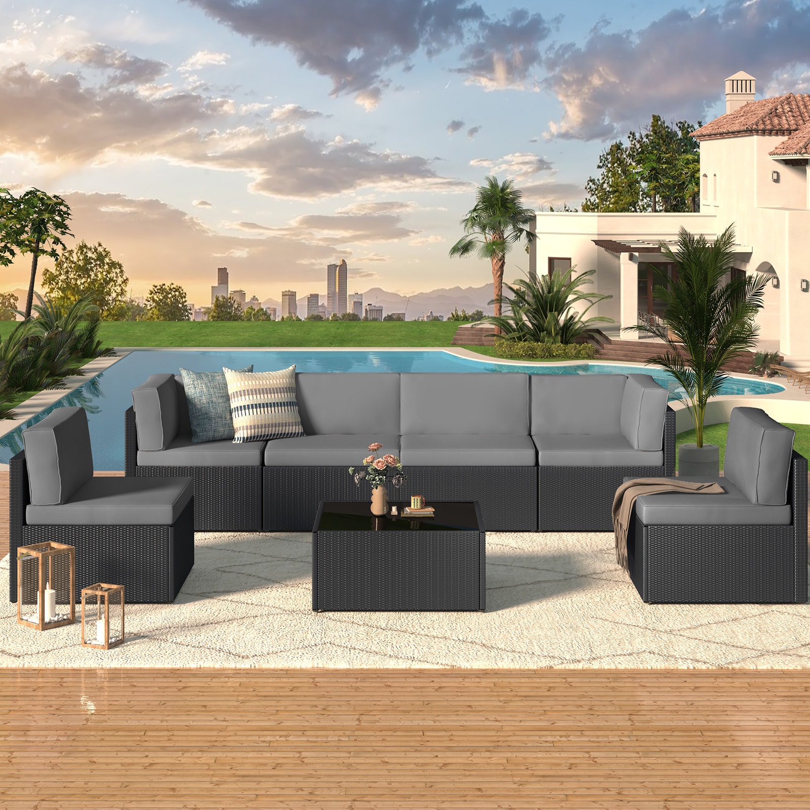 AECOJOY 16002BKGR-LS02  7 Piece Outdoor Patio Furniture Set