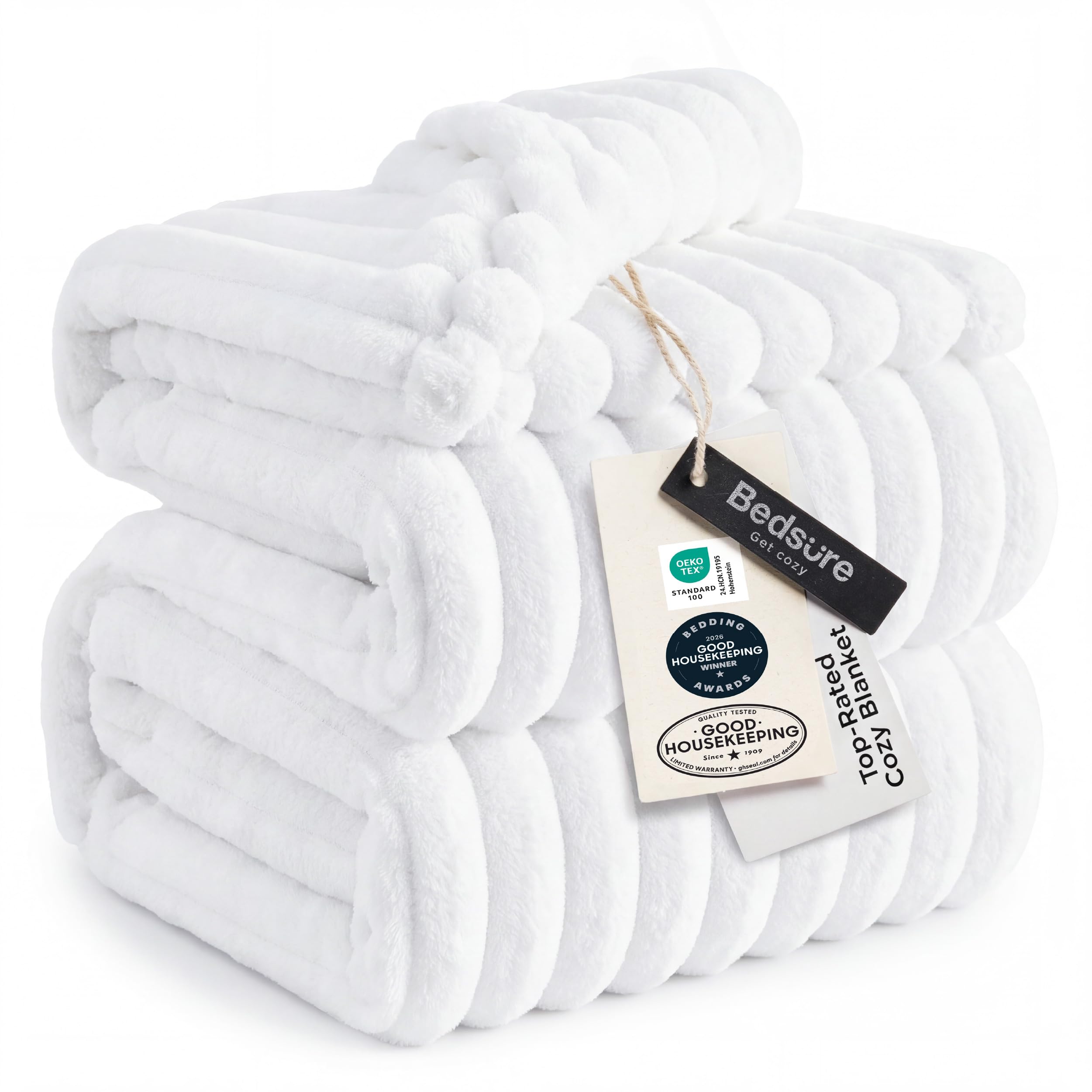 Bedsure 102x96 Cal King 1-Piece White Corduroy Blanket