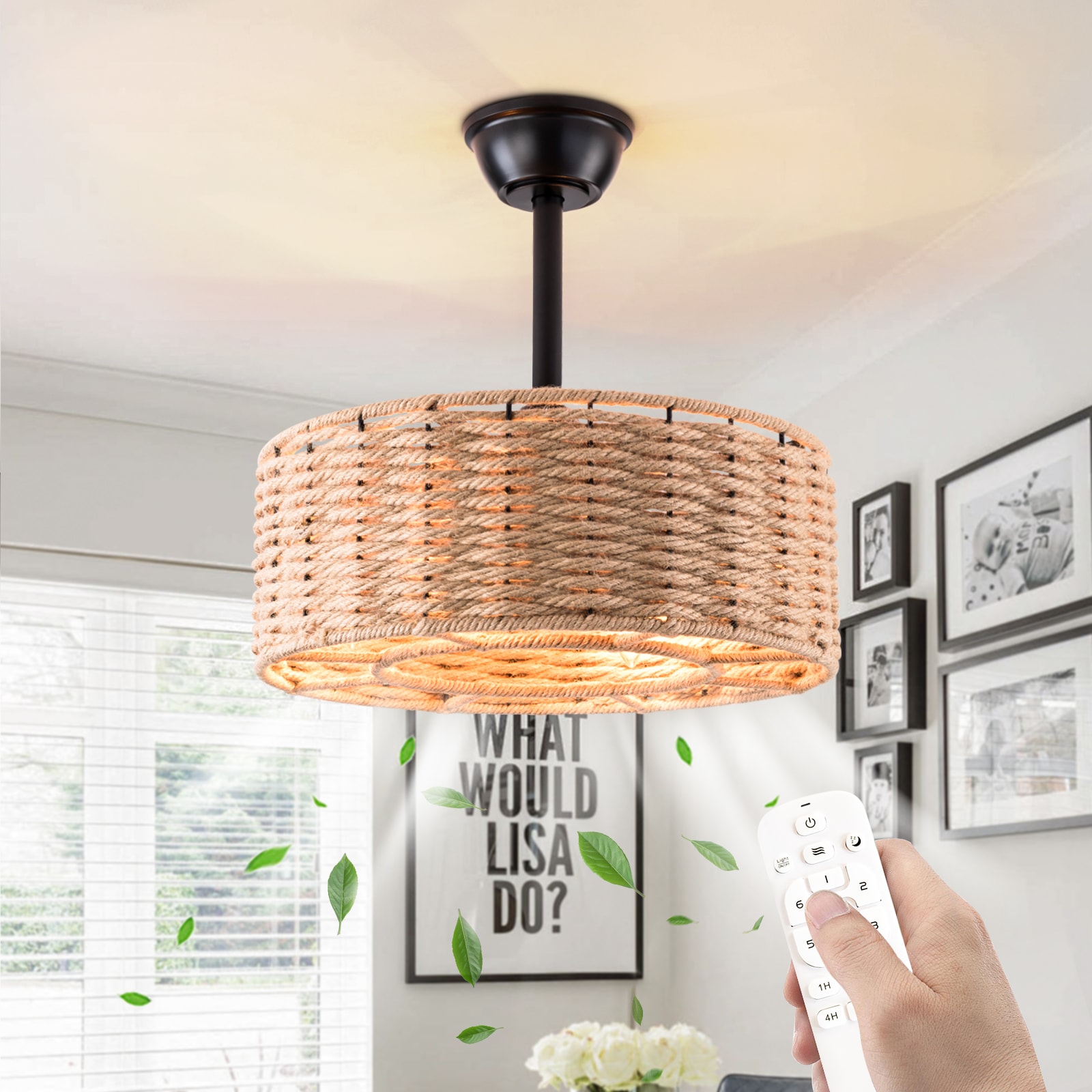 Maxax 26004-4WD Beauchame 19-in Flush Mount Brown with Matte Blades Fandelier Ceiling Fan With Light - Remote Included ( 7 -Blade )