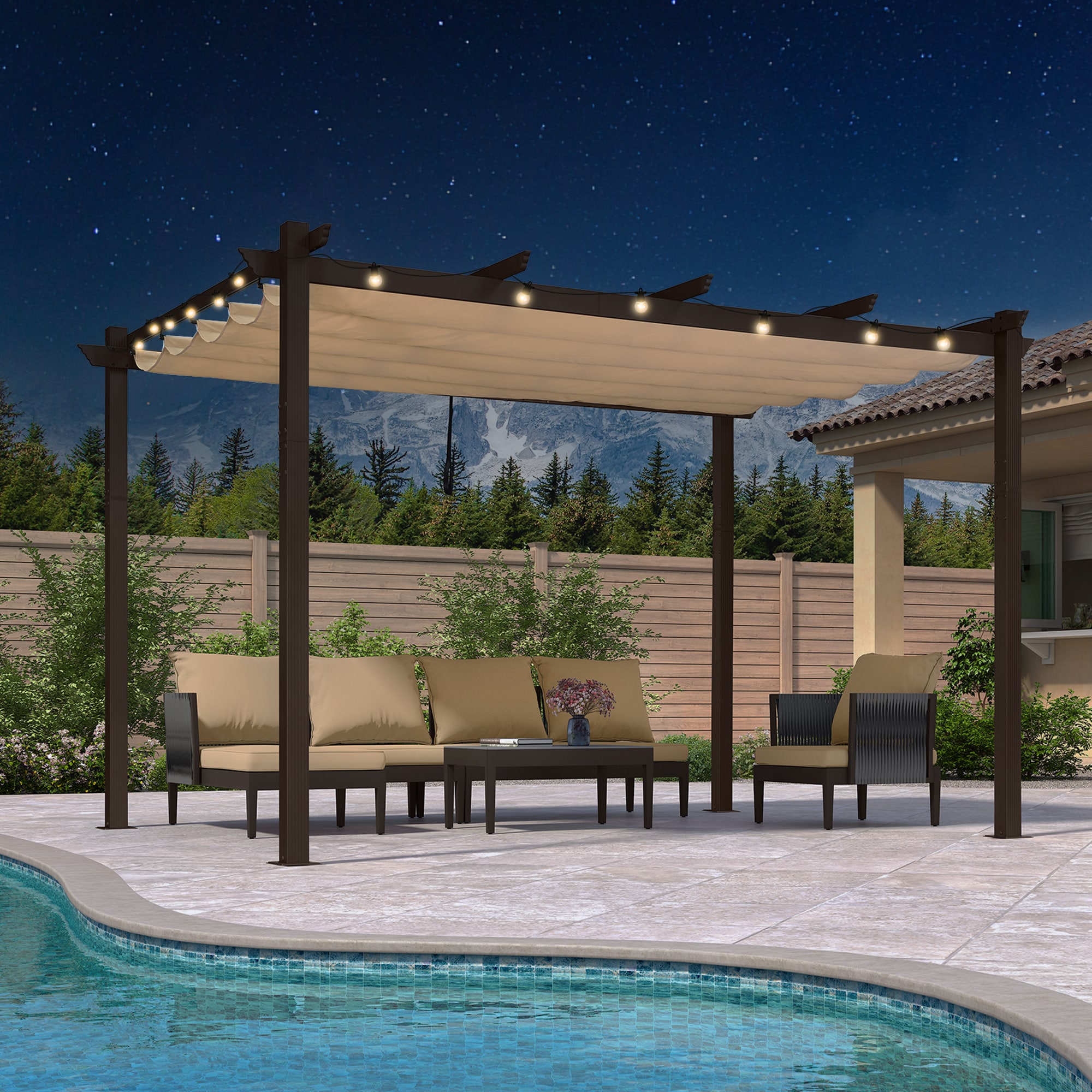 PURPLE LEAF LSDTA2-GTP-1012-KK 10-ft W x 12-ft L x 8-ft H Beige Metal Freestanding Pergola with Canopy