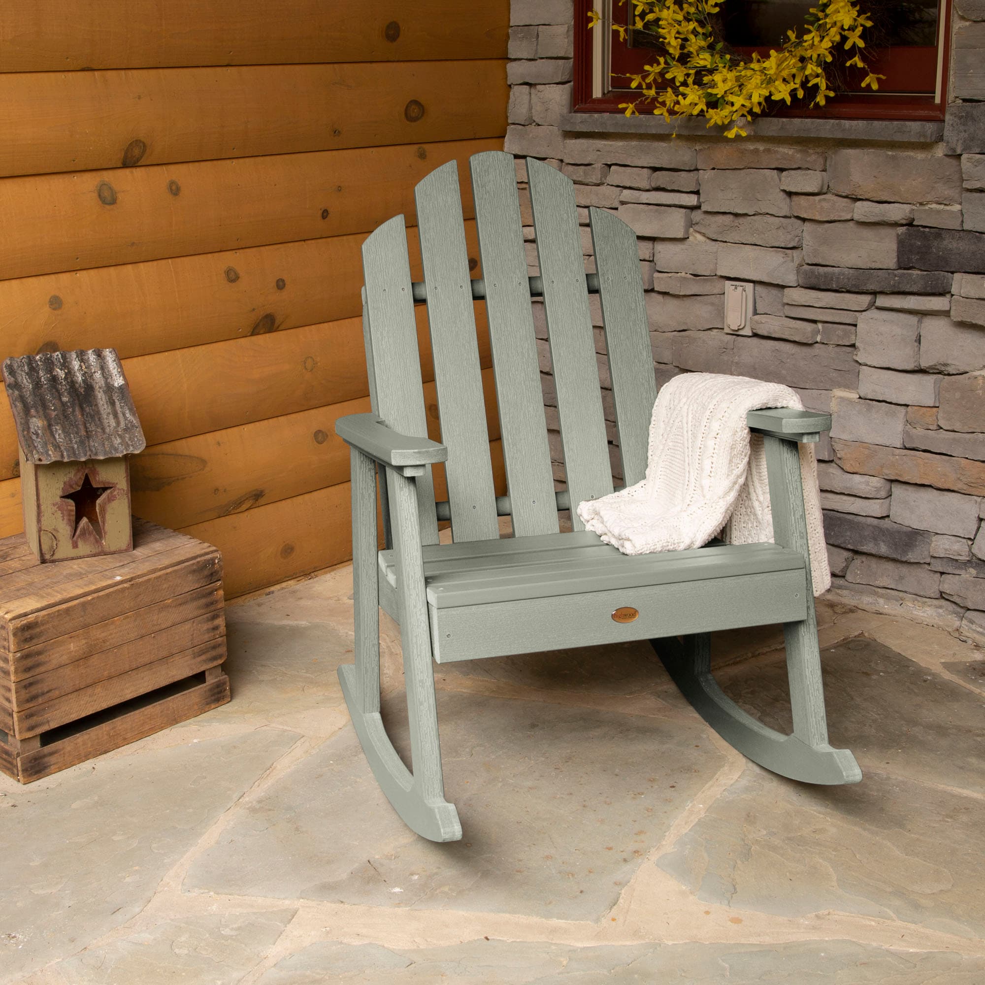 highwood AD-RKCH3-EUC The Classic Westport Eucalyptus Poly-lumber Frame Rocking Chair with Slat Seat