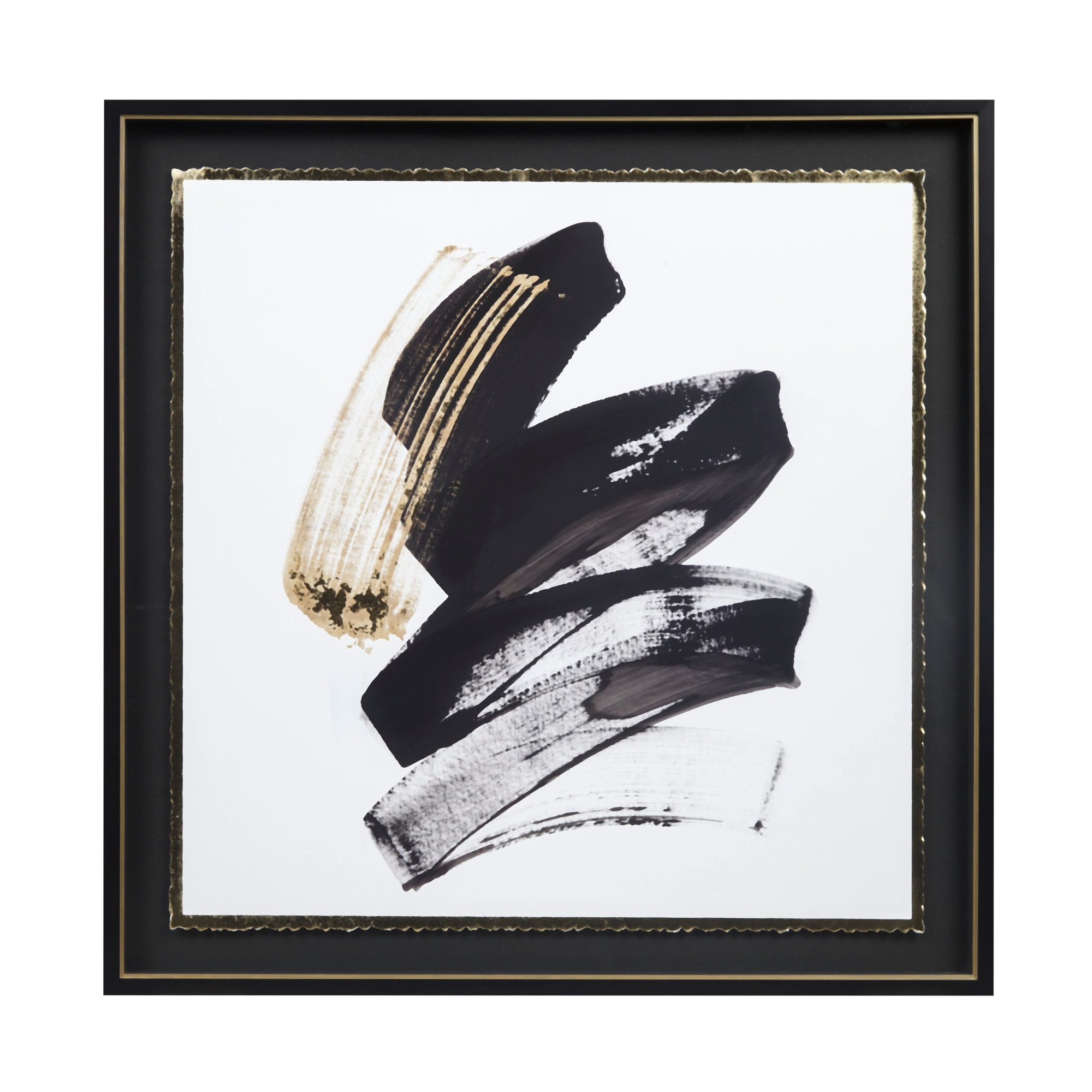 Madison Park MP95G-0313 Abstract Talon Framed Glass and Single Matted Foiled Deckle Edge Wall Art Black Framed 24.75-Inches H x 24.75-Inches W Abstract Glass Print