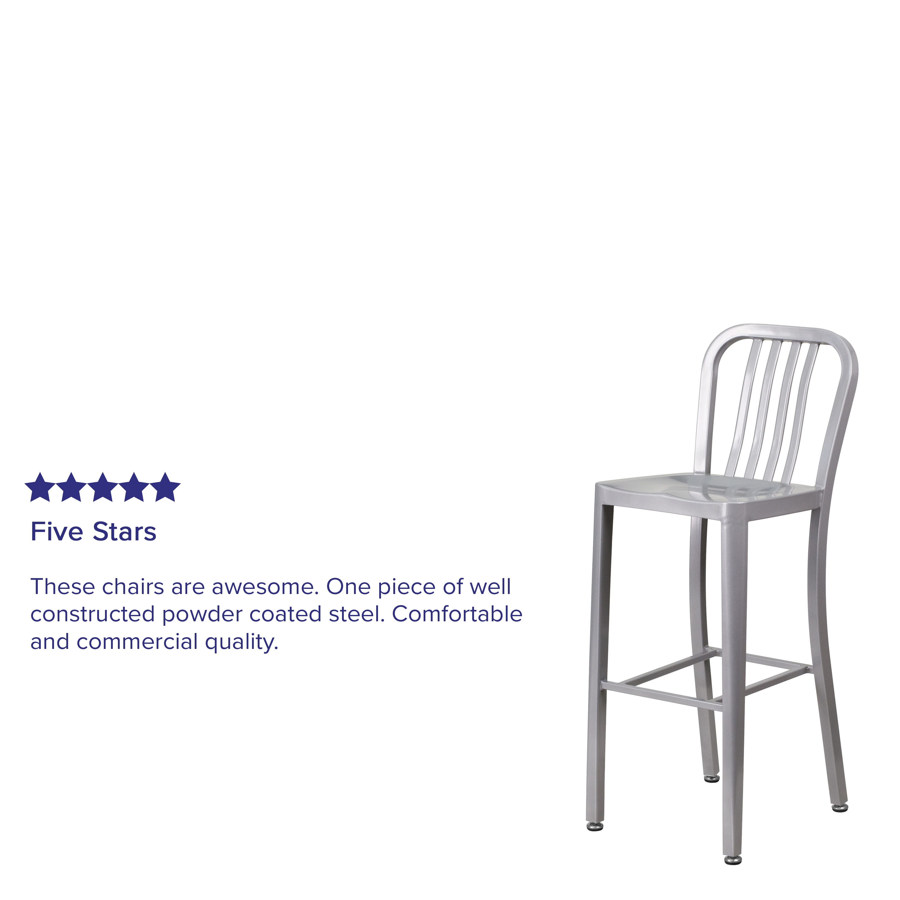 Silver Metal 30" High Indoor-Outdoor Barstool with Slat Back