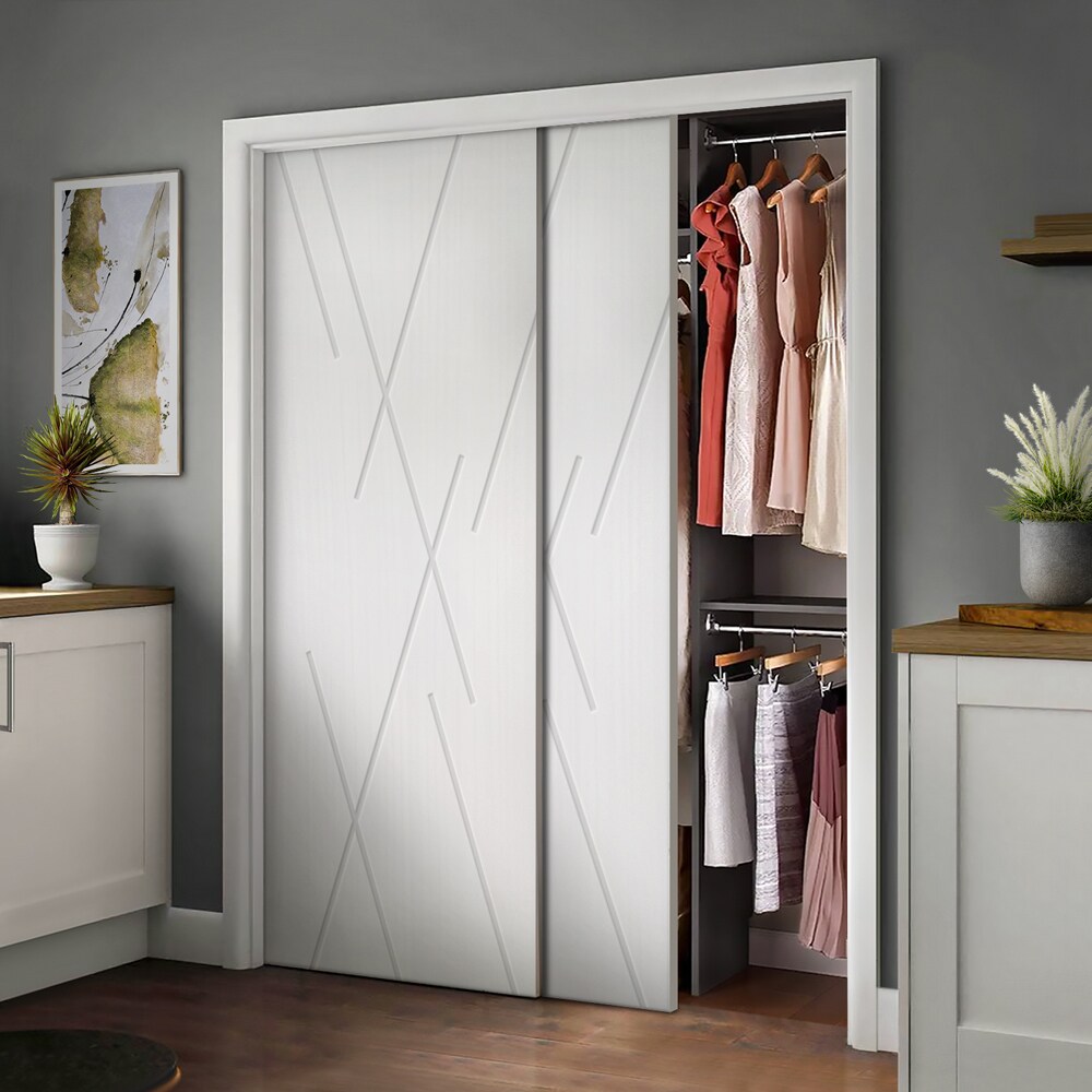 CALHOME CNC-226 60-in x 84-in White Crossbuck Smooth Hollow core Stained MDF Closet Sliding Door