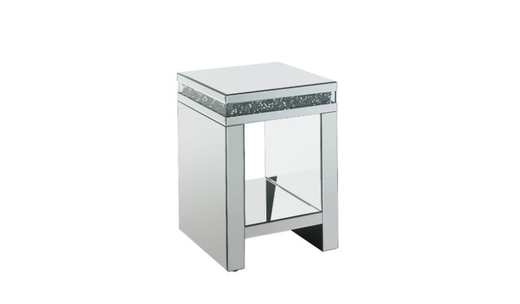 HomeRoots 4000486379 16-Inches W x 24-Inches H Mirrored Faux Diamonds Glass Square Modern End Table with Storage Assembly Required