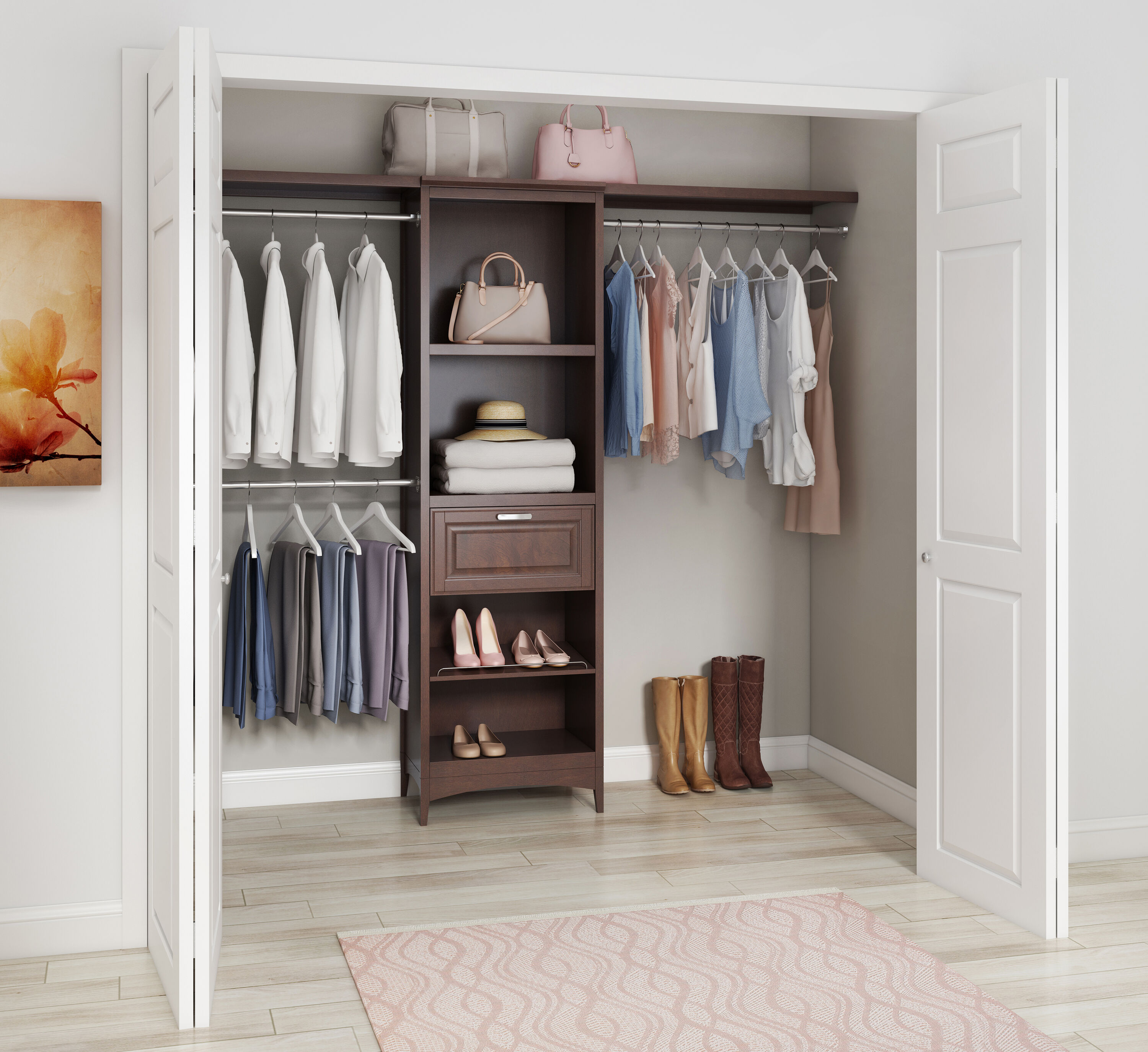 Universal Closet Organizer with Drawers in Storm Gray - Engineered Wood