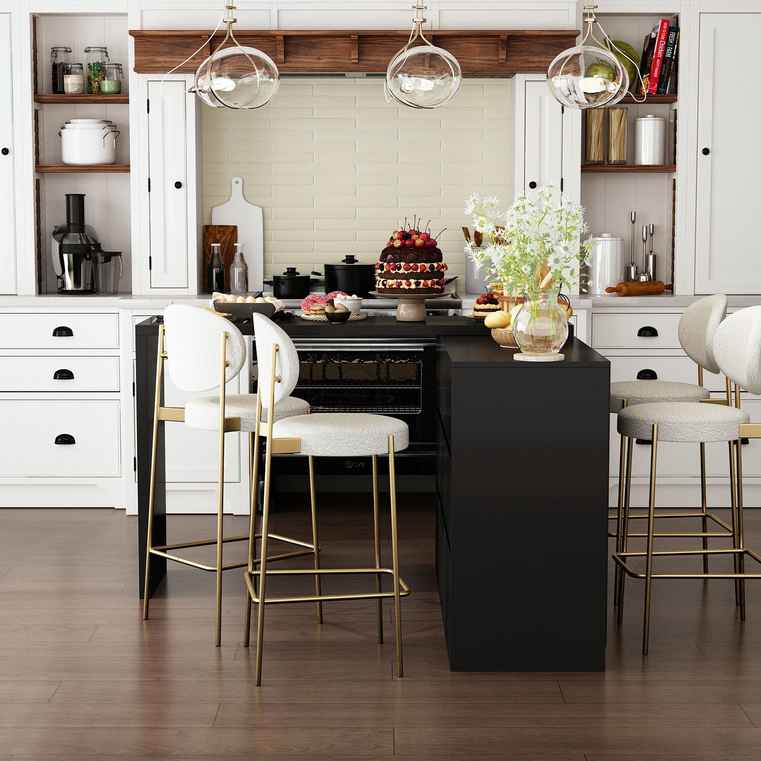 FUFU&GAGA Black Mdf Base with Mdf Top Kitchen Cart (16-in x 90.4-in x 32.7-in)