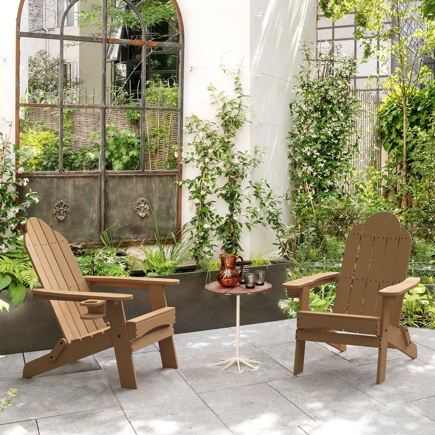 LUE BONA 2LB21CH0017-400LS Folding Set of 2 Brown Plastic Frame Stationary Adirondack Chair with Slat Seat