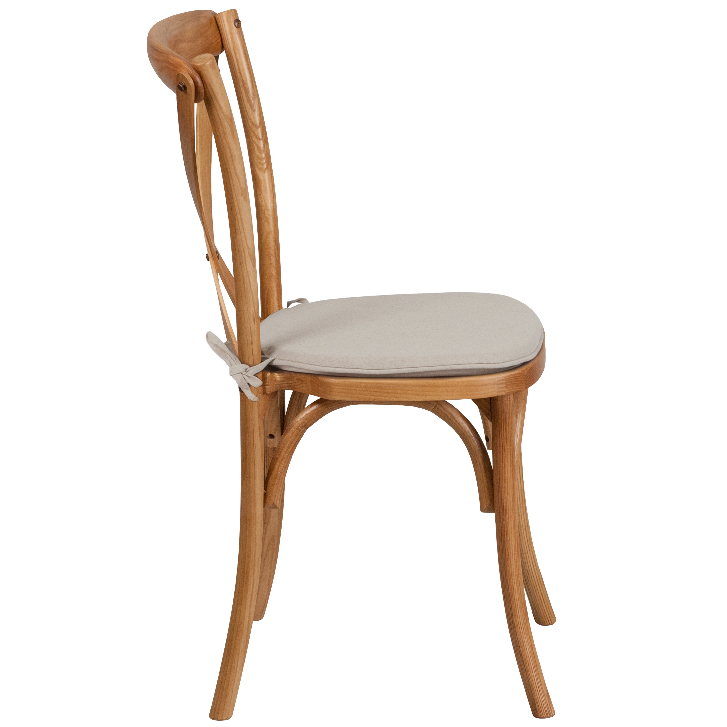 Elegant Oak Wood Cross Back Side Chair with Beige Cushion