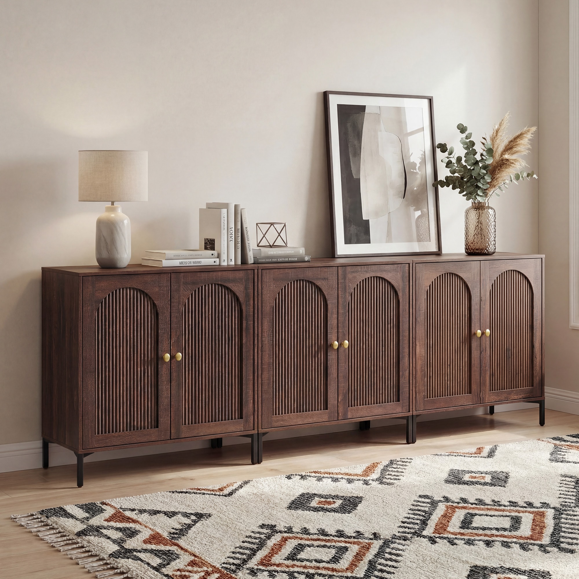 OKD Arched Fluted Accent Cabinet Sideboard Buffet with Adjustable Shelves Coffee Bar Cabinet for Living Room Dining Room Entryway