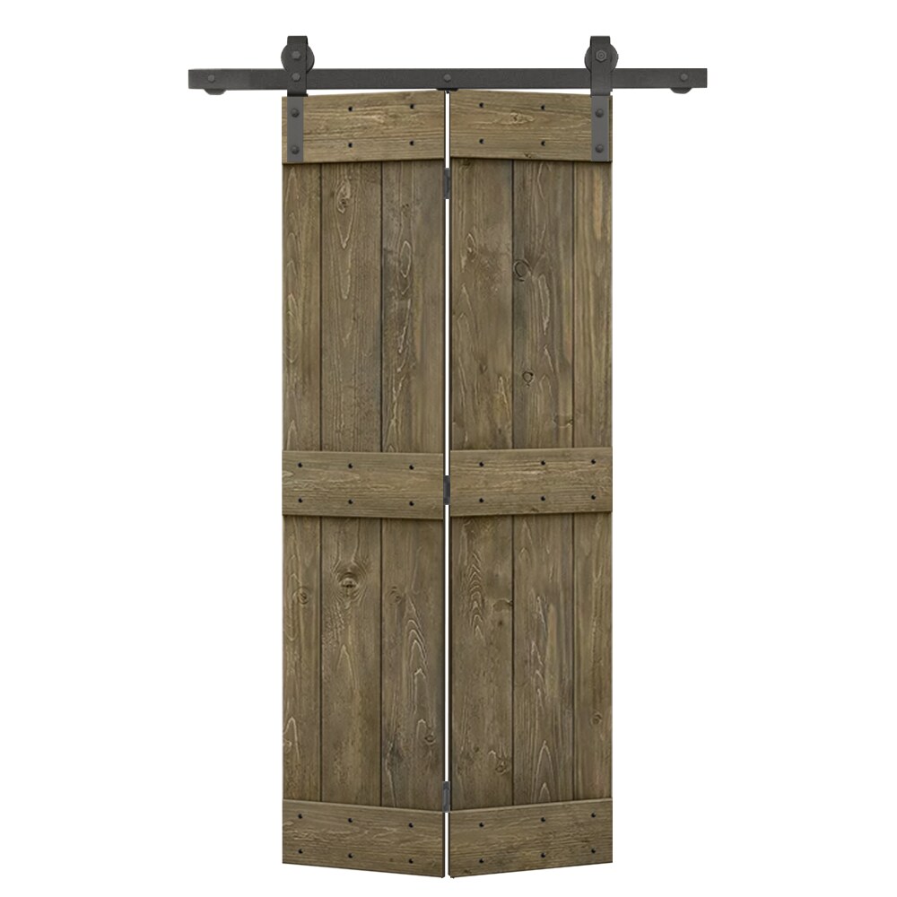 CALHOME BF1100S+03-30BR 30-in x 84-in Aged Barrel Mid-Bar Pine Wood Solid core Single bifold Barn Door (Hardware Included)
