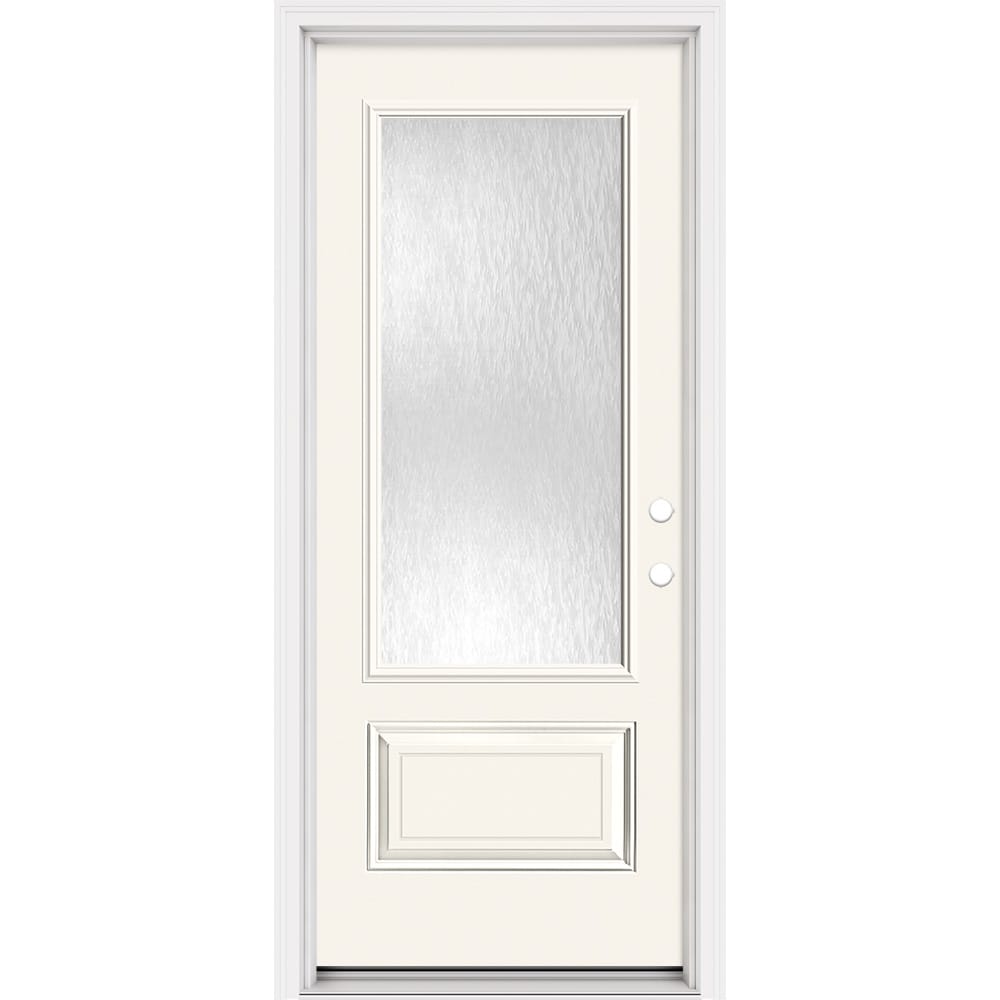 Masonite 321362 Steel Doors Series 32-in x 80-in x Steel No glass Left-hand inswing Arctic White Painted Prehung Front Door with Brickmould Insulating core