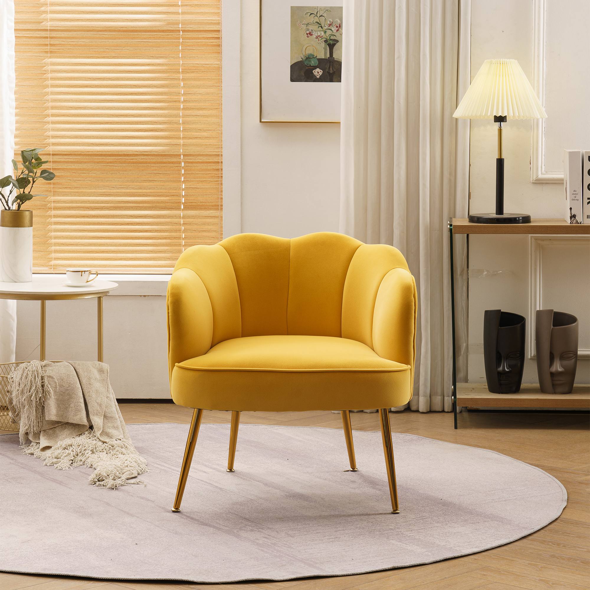 Yiekholo Casual Yellow Velvet Accent Chair in the Chairs department at ...