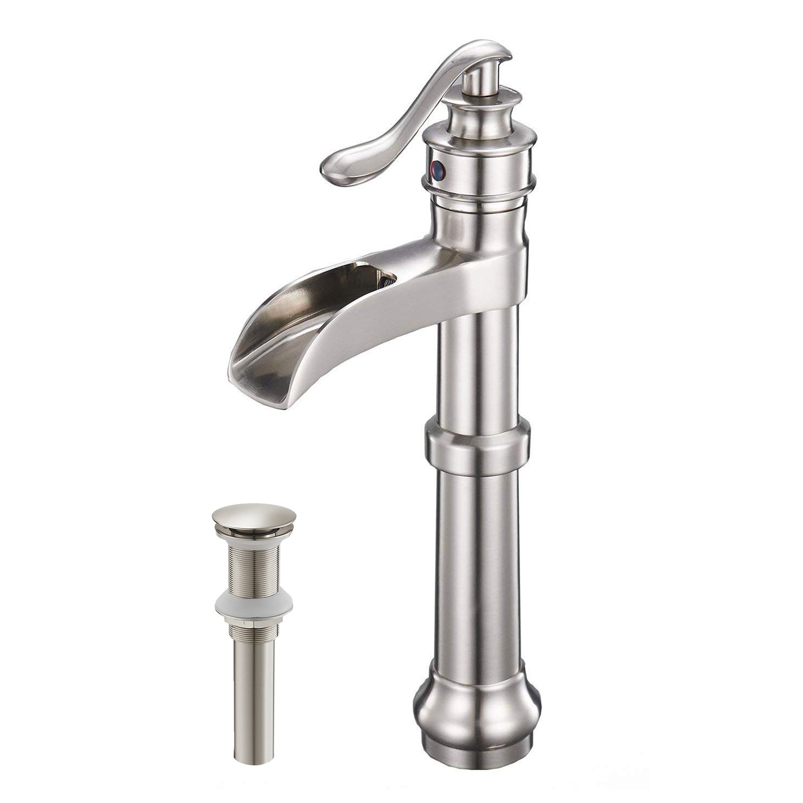 BWE A-96558H-N-2 Brushed Nickel Vessel 1-handle WaterSense Waterfall Commercial/Residential Handle Bathroom Sink Faucet with Drain