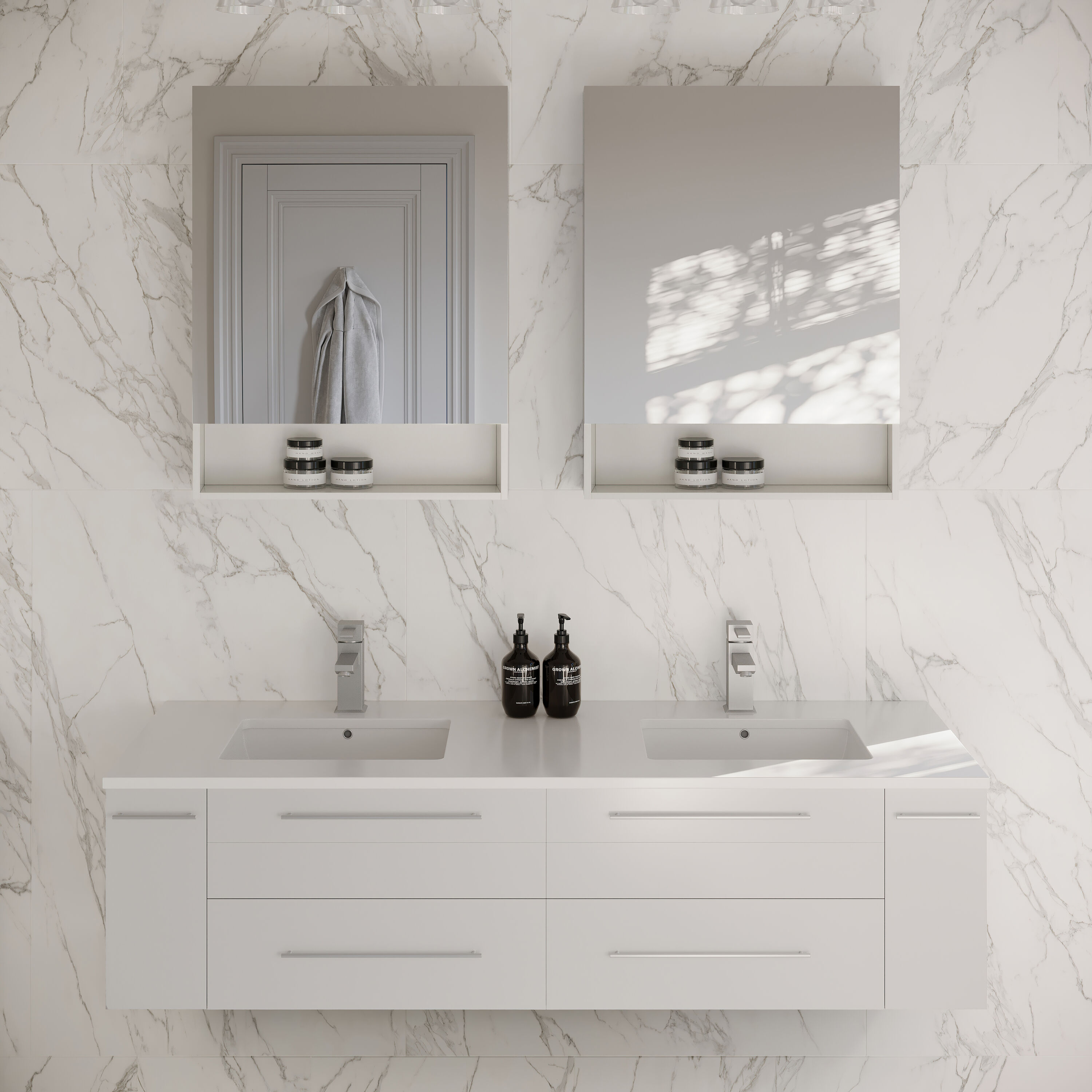 Fresca FVN6160WH-UNS-D Lucera 60-in White Undermount Double sink Floating Bathroom Vanity with White Quartz Top