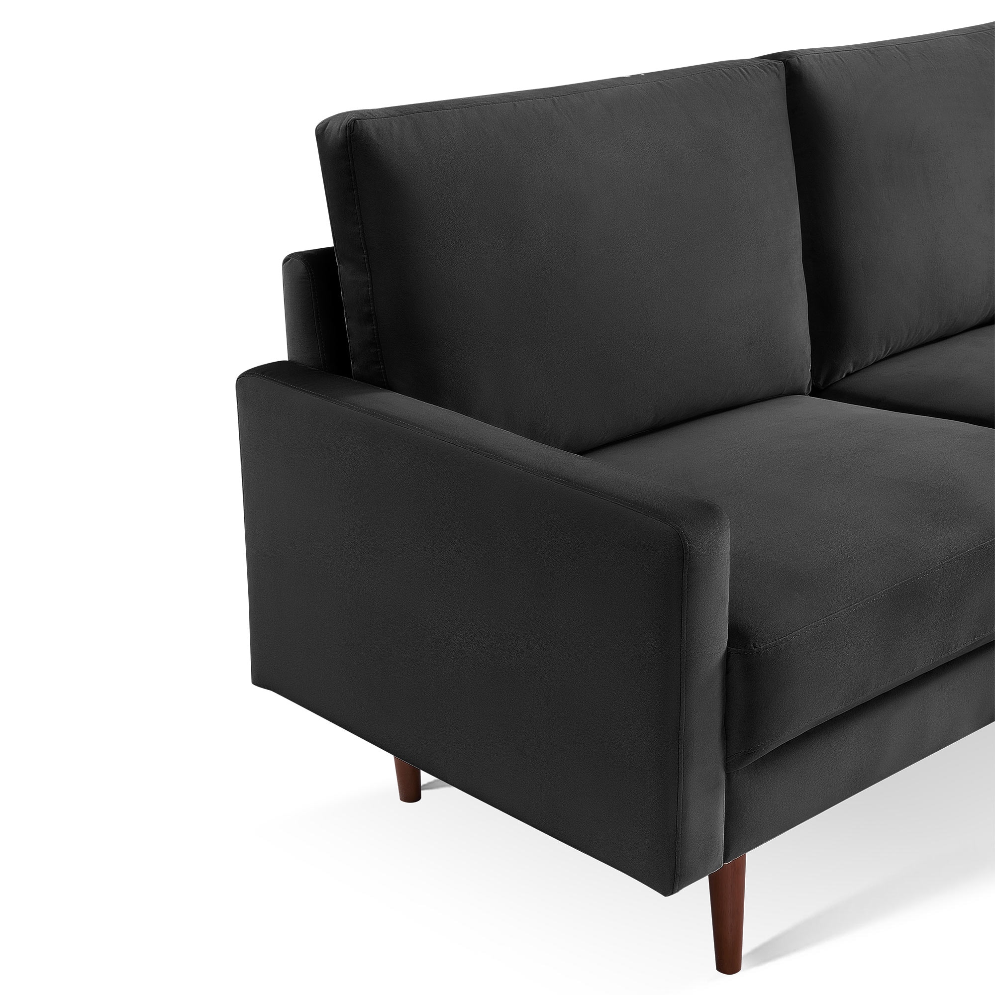 69 Inch Black Velvet Lawson Sofa with Wood Legs