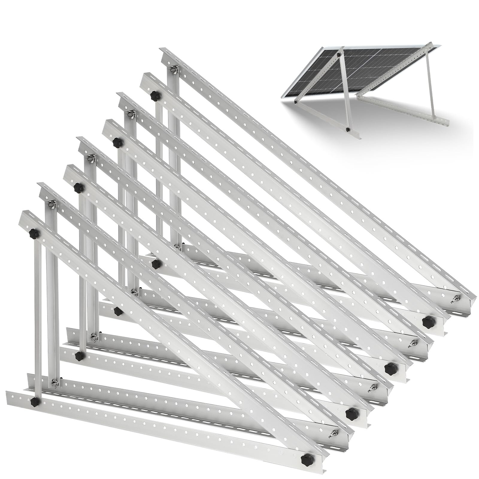 Misopily 4 Set 45 Inch Solar Panel Mounting Kit Adjustable 0 to 90 Degree Aluminum Brackets for 100 to 400 Watt Panels with Ground Anchor Screws #LMS0421R20