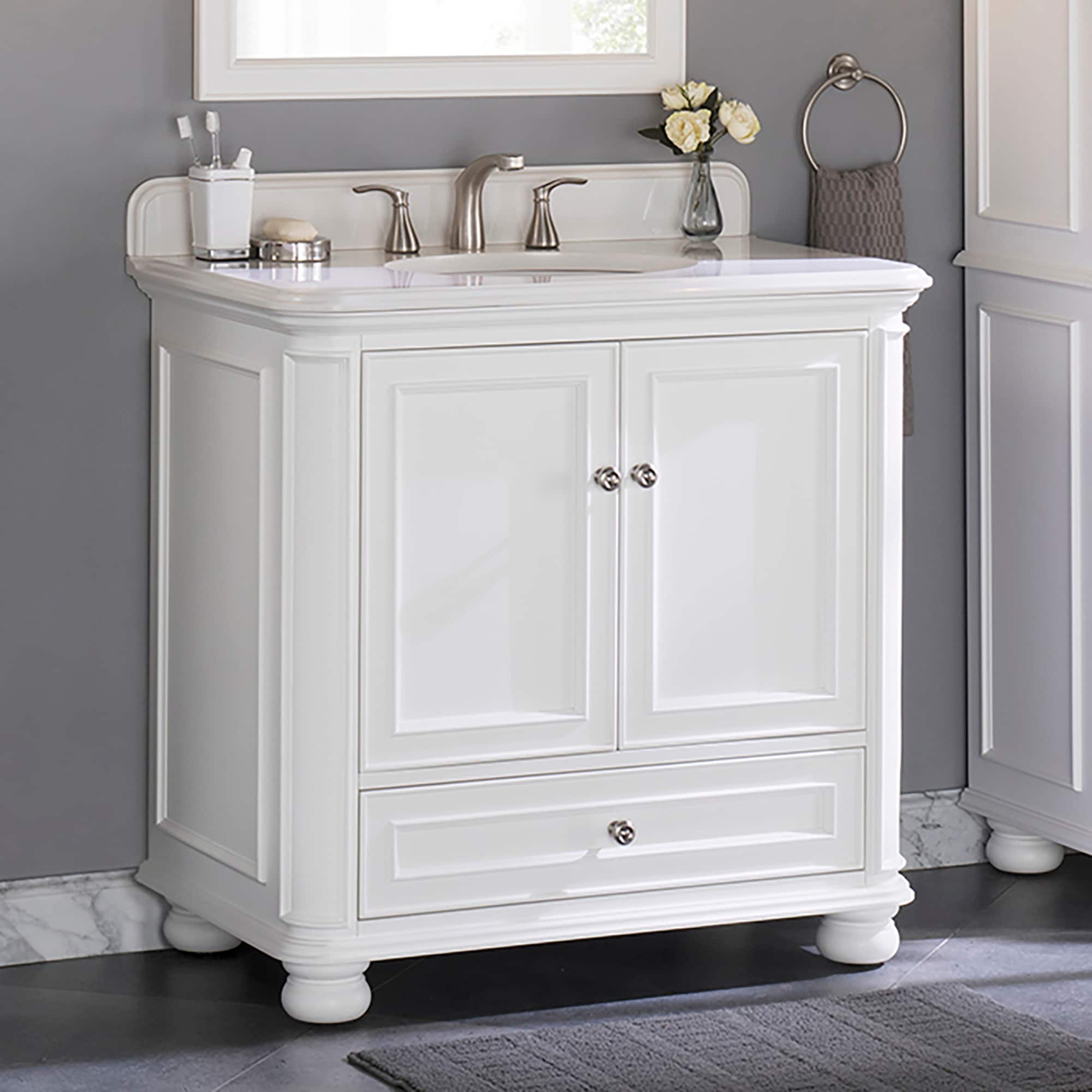 Wrightsville 36-in White Undermount Single Sink Bathroom Vanity with White Engineered Stone Top | - allen + roth 1116VA-36-201-901