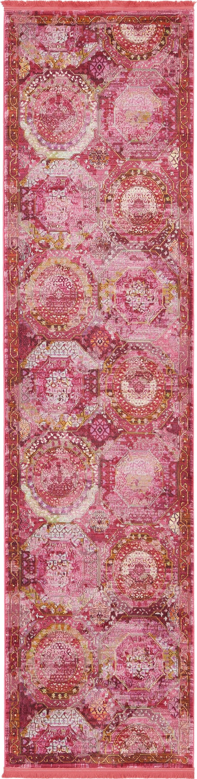 Unique Loom 3140168 Coppelia Baracoa 3 x 10 (ft) Loomed Polypropylene Pink/Ivory Rectangular Indoor Geometric Bohemian/Eclectic Runner rug