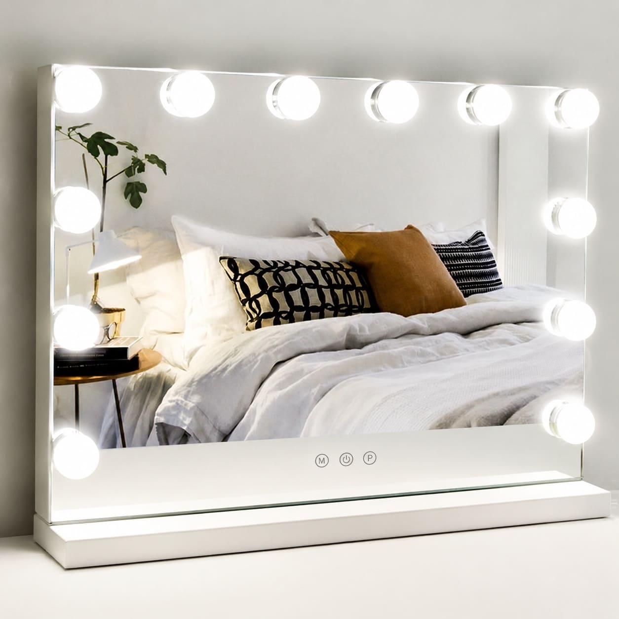 Lukvuzo  Vanity Makeup Mirror with Lights 23 x 19 Inch Hollywood Style with 15 LED Bulbs 3 Color Dimmable Modes USB Charger Port Tabletop or Wall