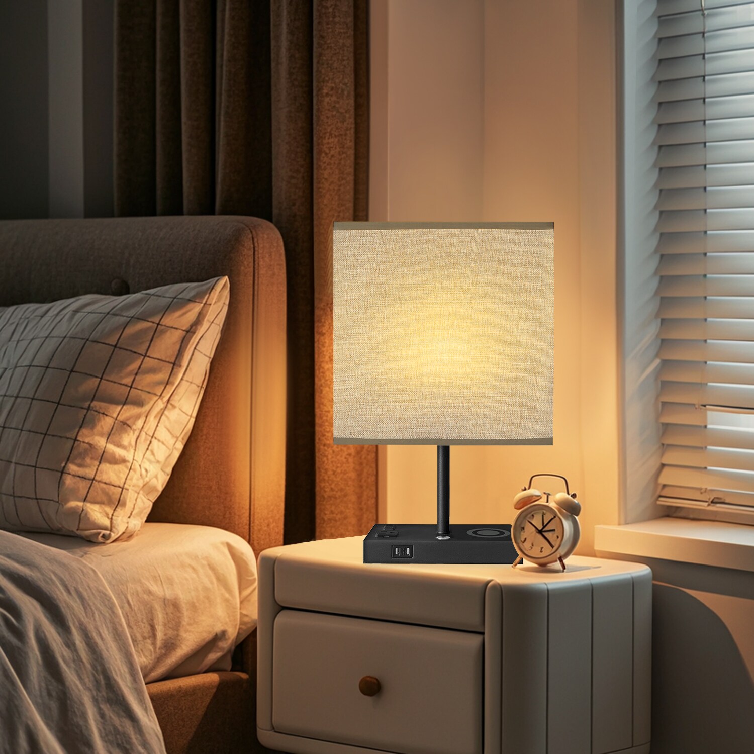 17 in. Black Wireless Charging Table Lamp with USB Port