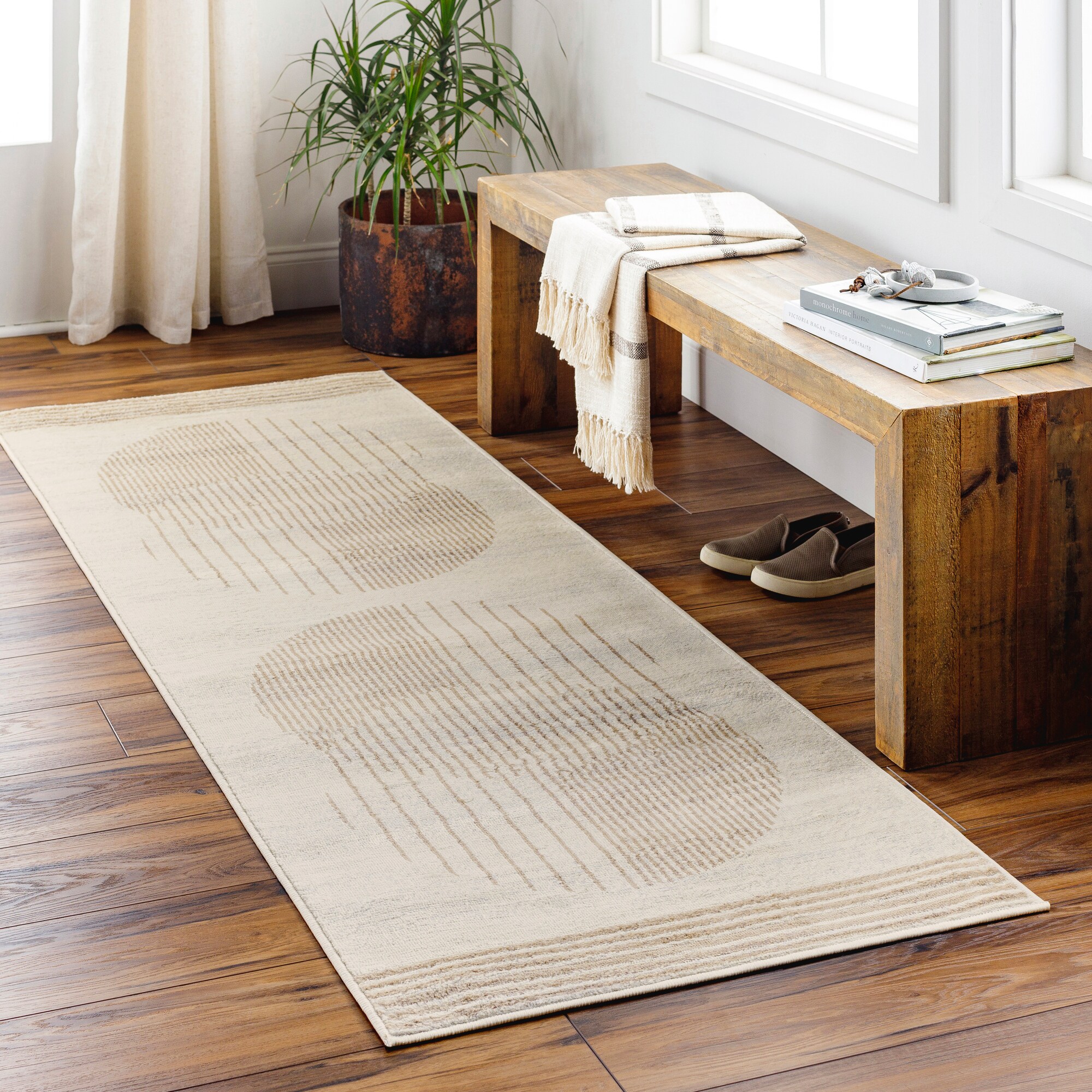Livabliss FSA2376-2773 Floransa 3 x 8 (ft) Polypropylene Khaki/White Rectangular Indoor Geometric Runner rug