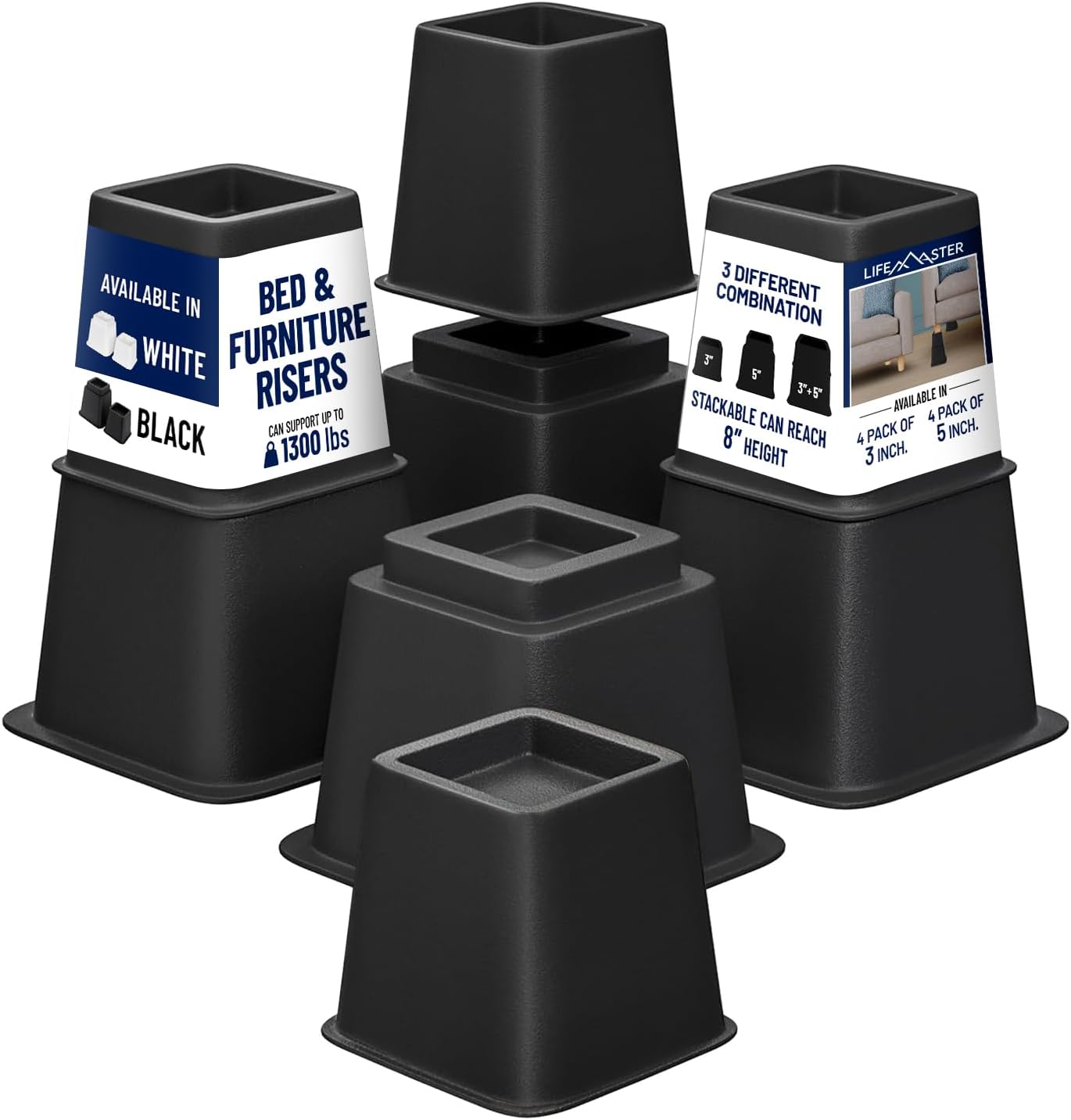 Life Master Bed Risers 3.5 Inch Heavy Duty Furniture Risers for Bed ...