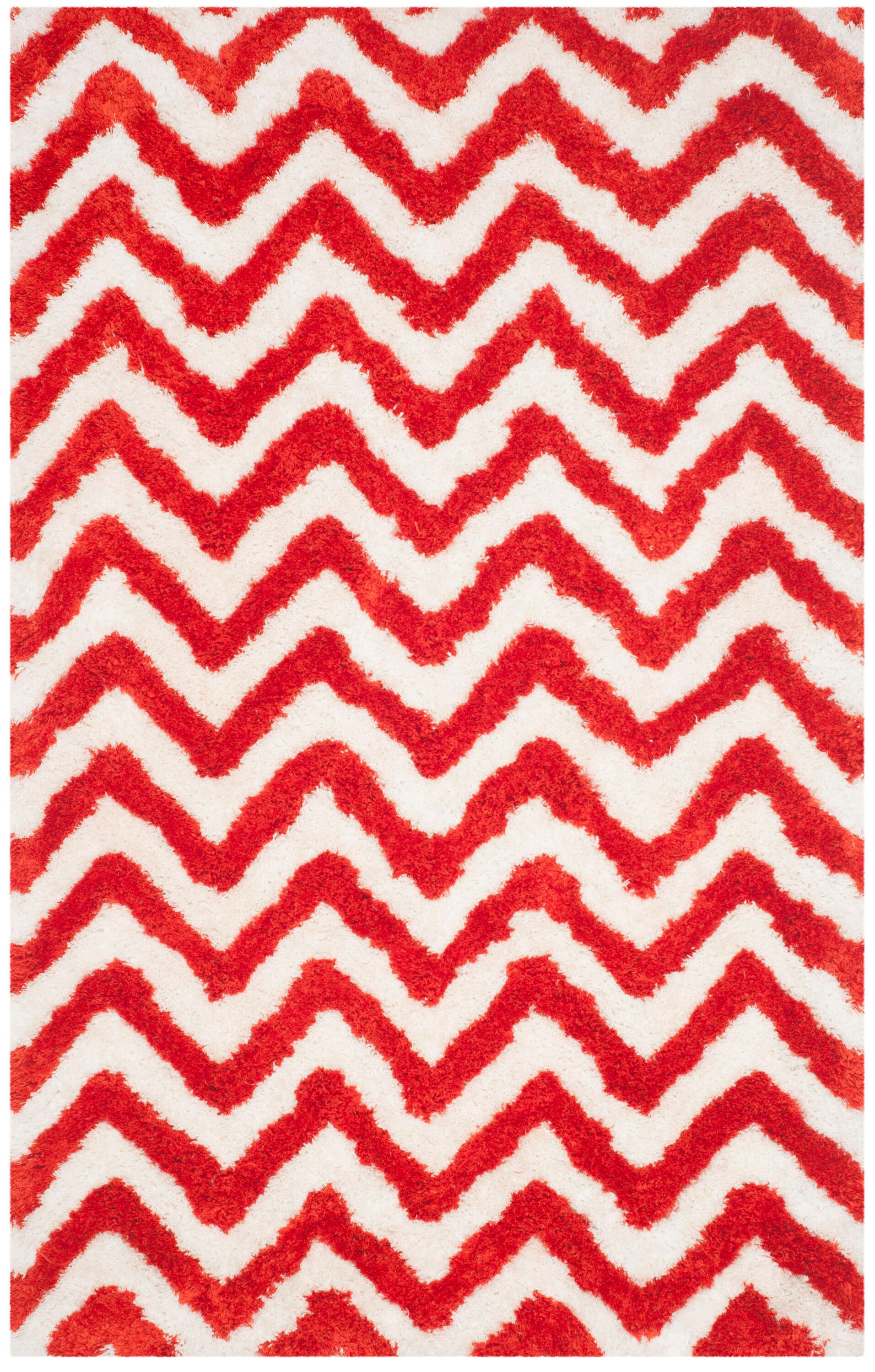 Safavieh BSG320E-4 Barcelona Beit Shag 4 x 6 (ft) Tufted Synthetic Ivory/Rust Rectangular Indoor Chevron Area rug