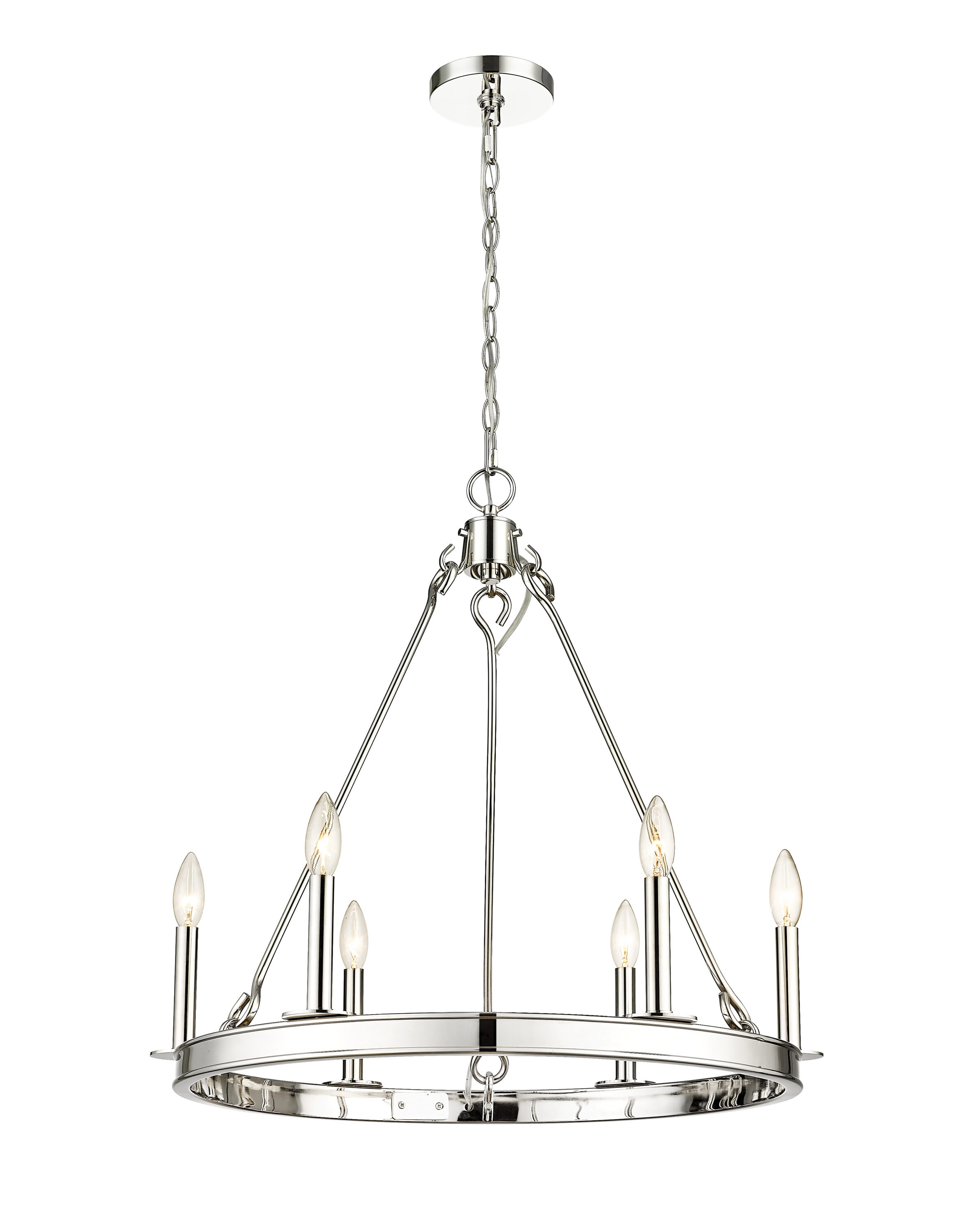 Polished Nickel 6-Light Candle Chandelier with Round Frame