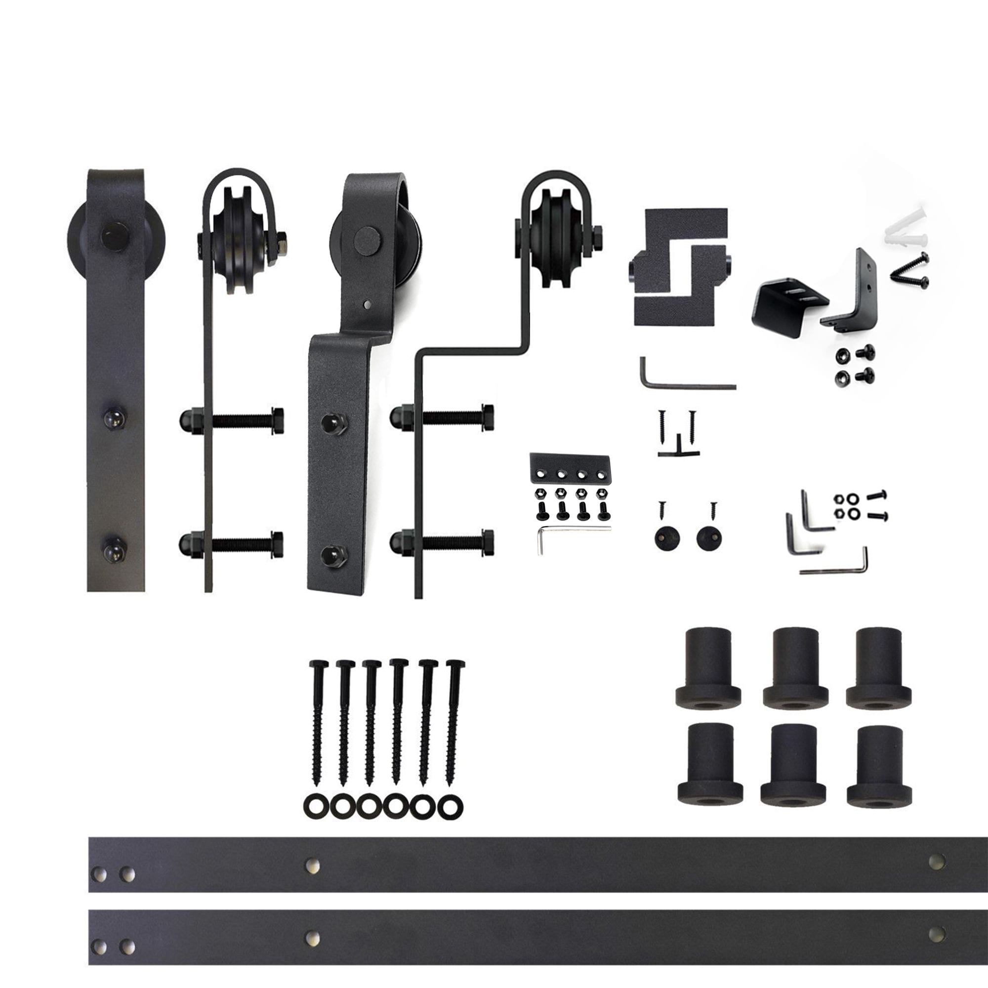 HOMACER 96-in Rustic Black Indoor J-strap Double Bypass Barn Door Hardware Kit YT5TGH096C Sansujyuku sansujyuku.com