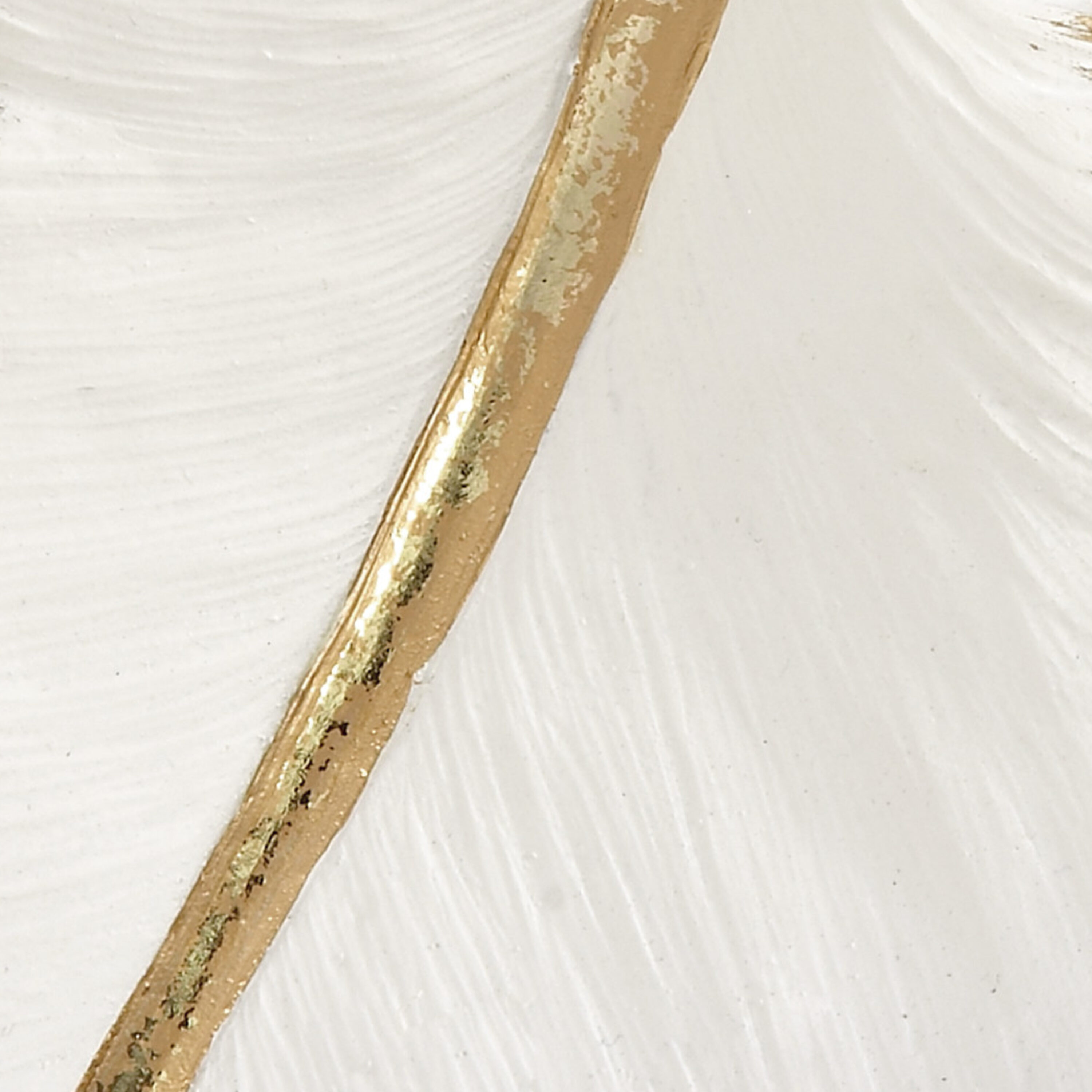 Elegant Oval White and Gold Polystone Feather Decorative Bowl