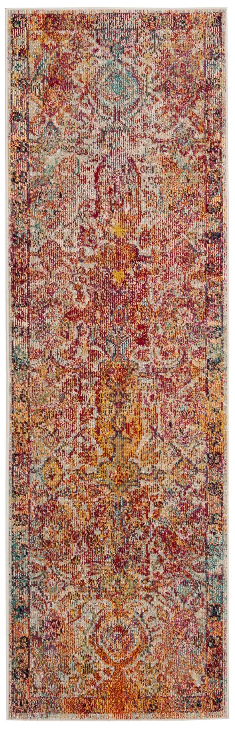 Elysian Light Blue & Orange Hand-Knotted Synthetic Runner Rug - 2'2" x 11'