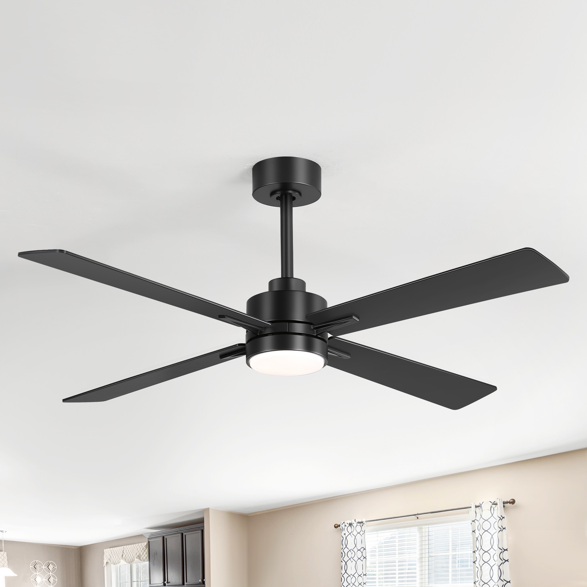 Breezary 24041-AB 52-in Color-Changing Integrated LED Matte Black with Matte Black Blades Ceiling Fan With Light - Remote Included ( 4 -Blade )