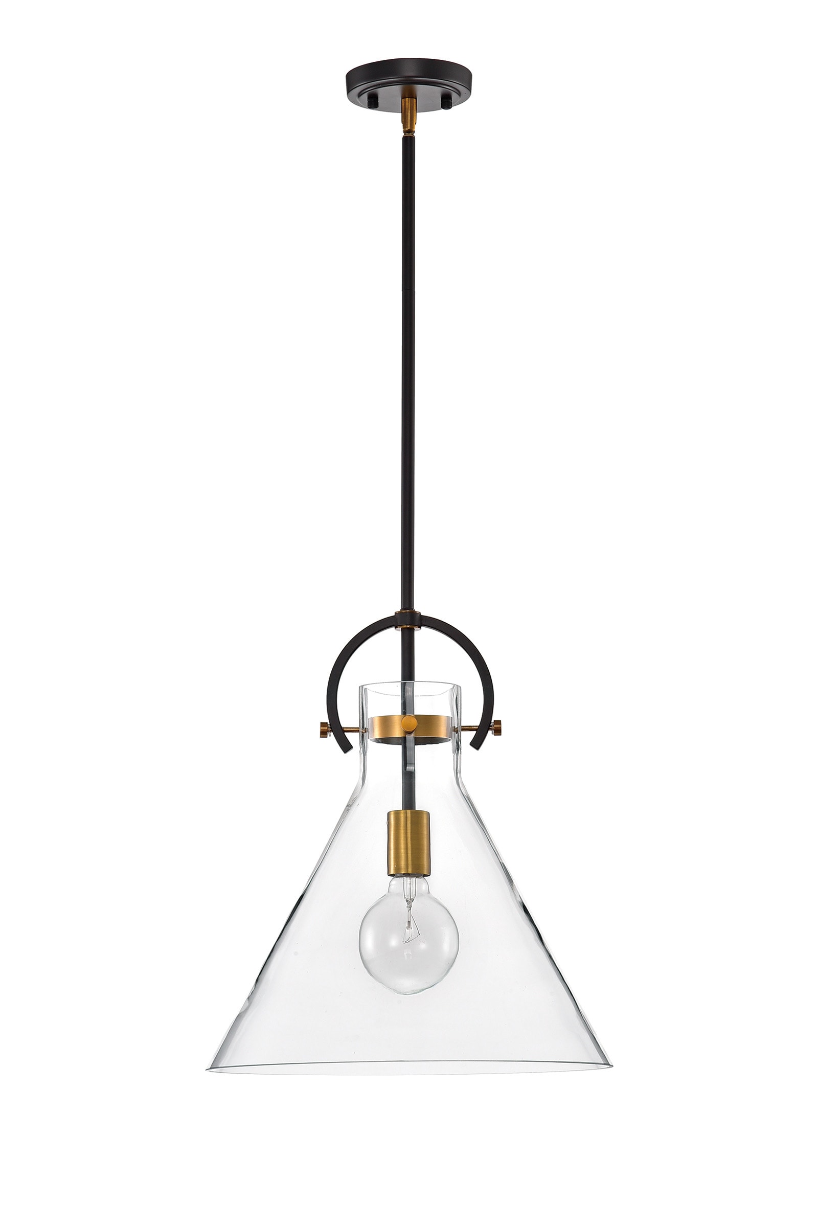 Adjustable Clear Glass Cone Pendant Light with Bronze and Gold Accents